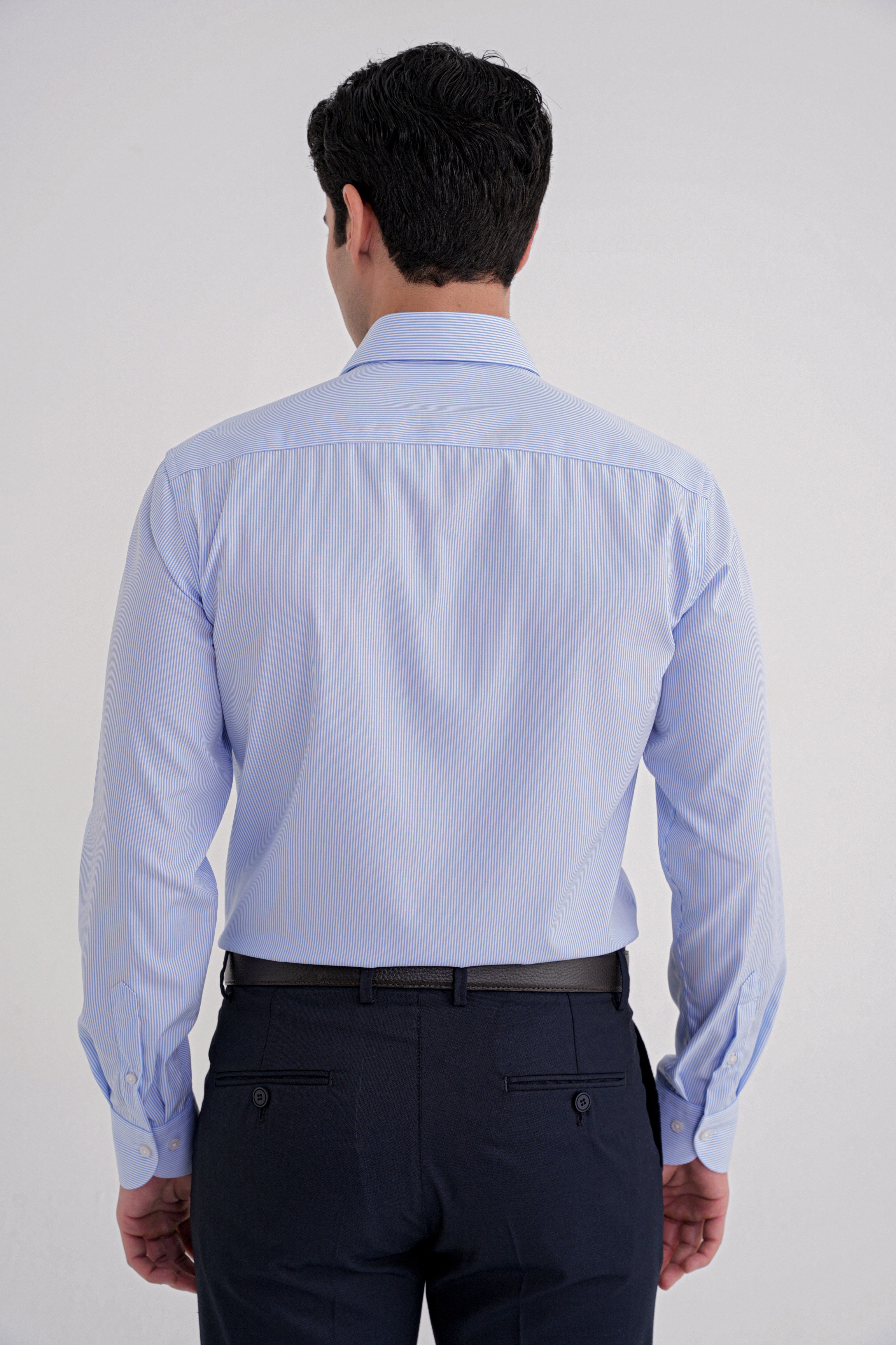 Slim Fit %100 Pamuk İtalyan Yaka Çizgili Açık Mavi Gömlek GK 751