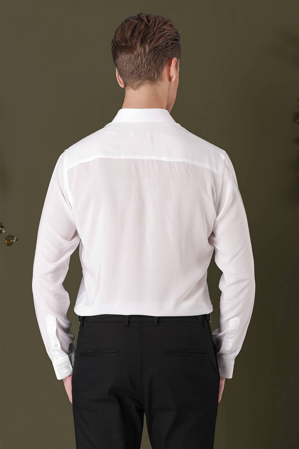 Slim Fit %100 Pamuk Kravat Yaka Düz Beyaz 1 Gömlek GK 709
