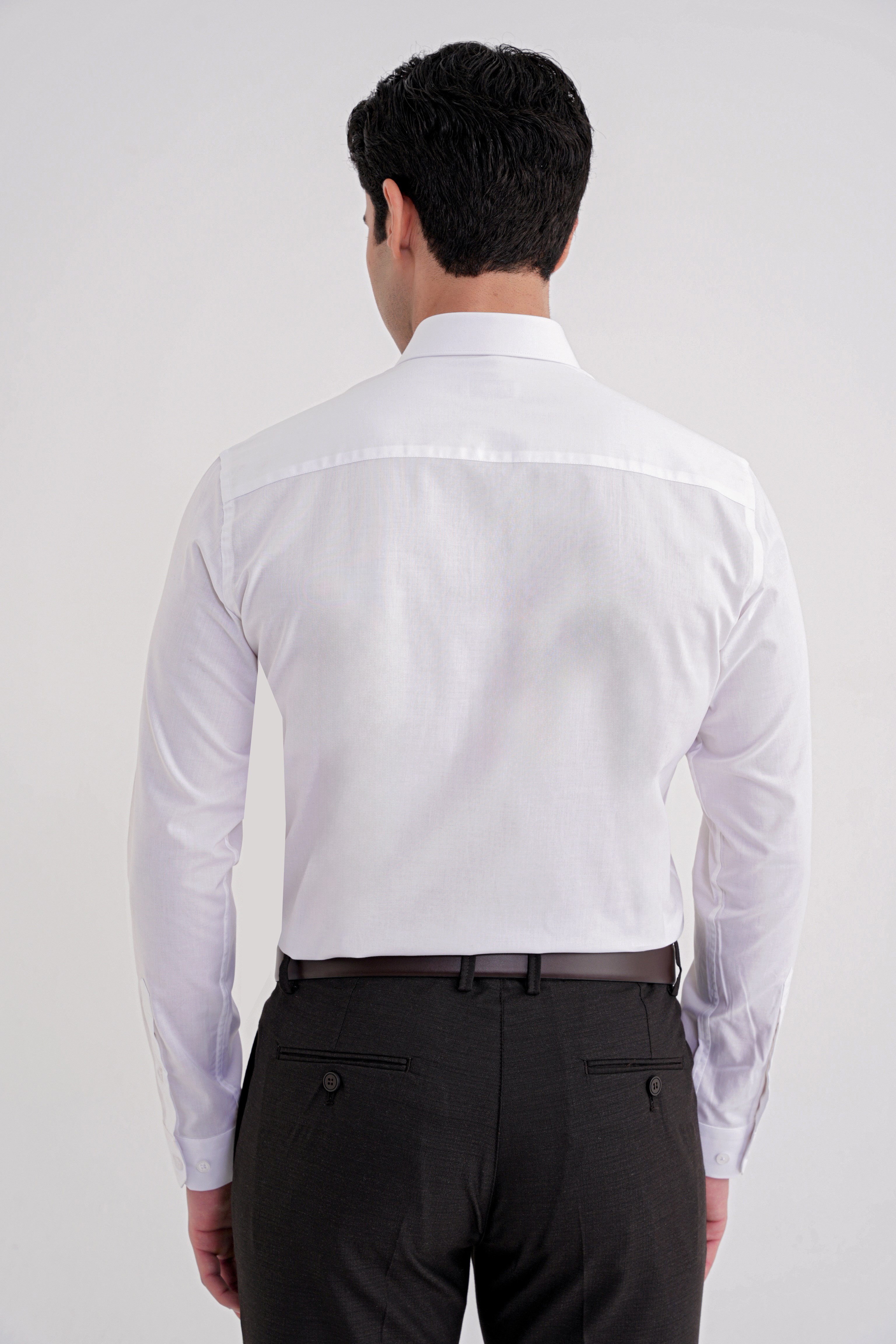 Slim Fit %100 Pamuk Kravat Yaka Düz Beyaz Gömlek GK 757