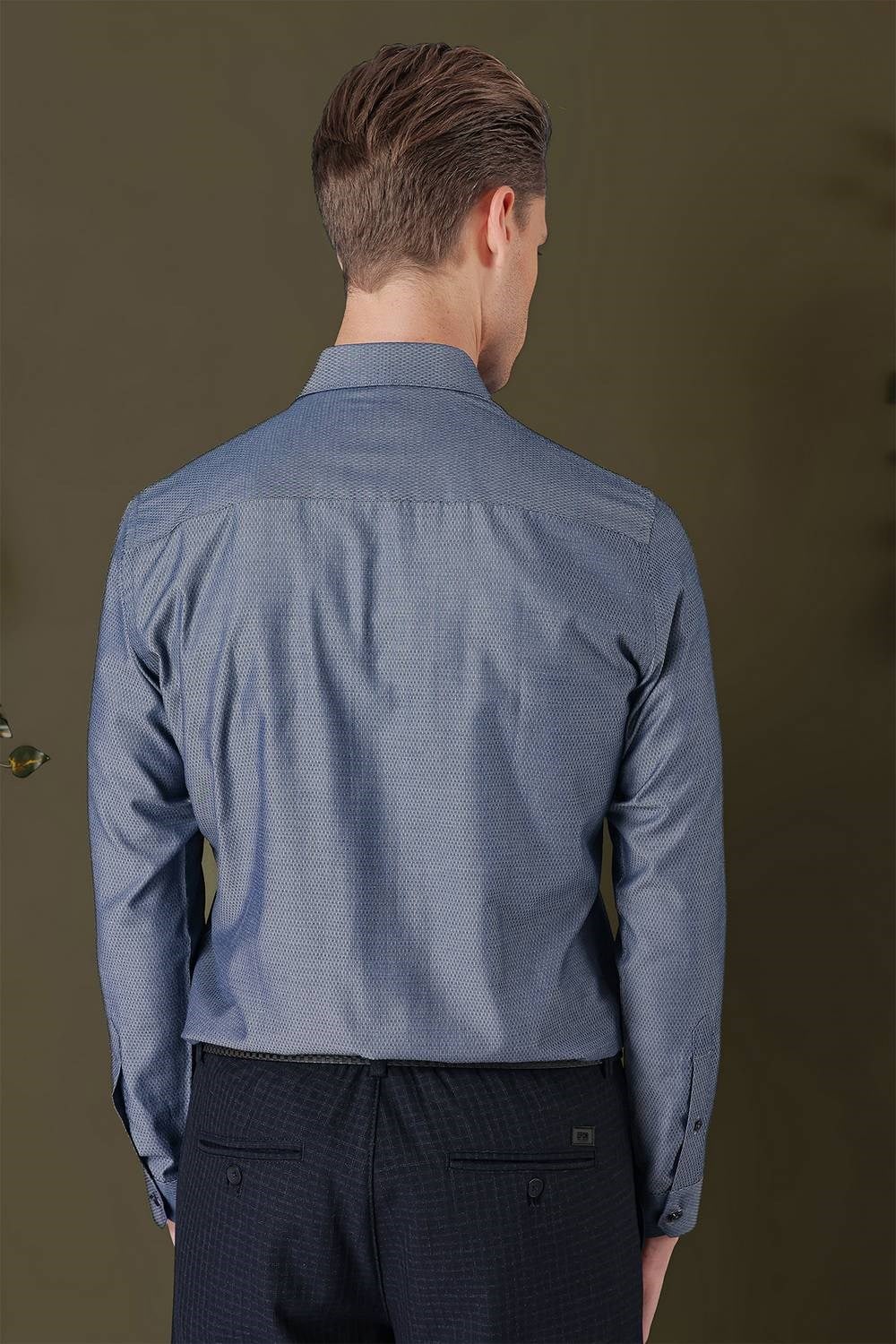 Slim Fit %100 Pamuk Kravat Yaka Düz Füme Gömlek GK 709
