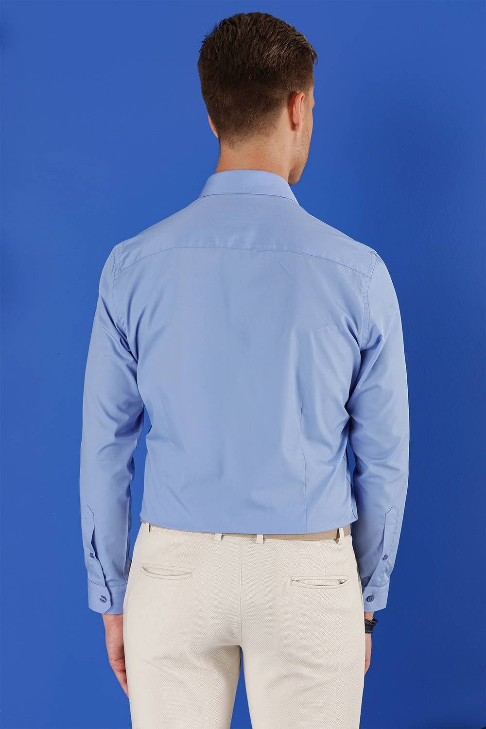 Slim Fit %100 Pamuk Kravat Yaka Koyu Mavi Gömlek GK 683