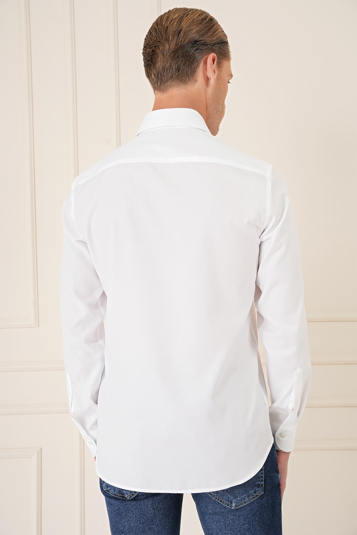 Slim Fit %100 Pamuk Non Iron Kumaş Beyaz Gömlek  Gk 735