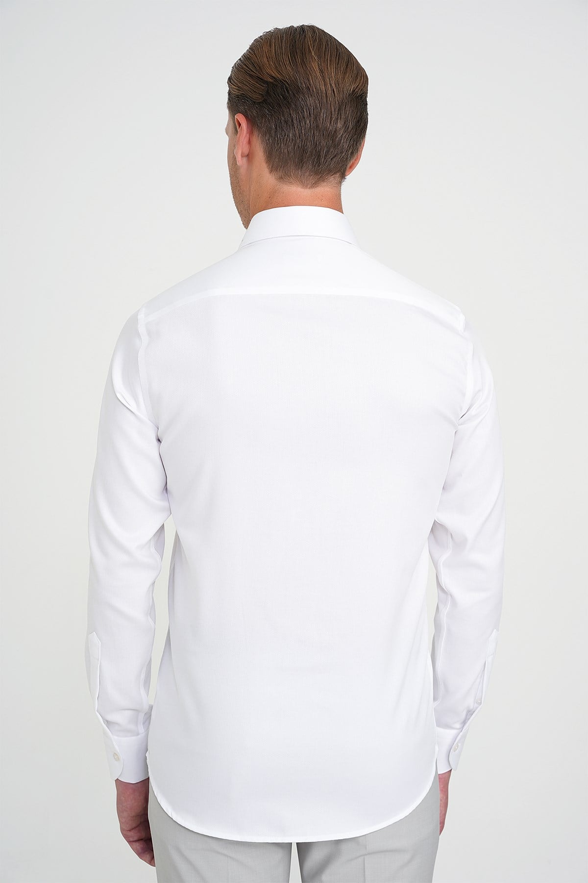 Slim Fit %100 Pamuk Non Iron Kumaş Dokulu Beyaz Gömlek Gk 744