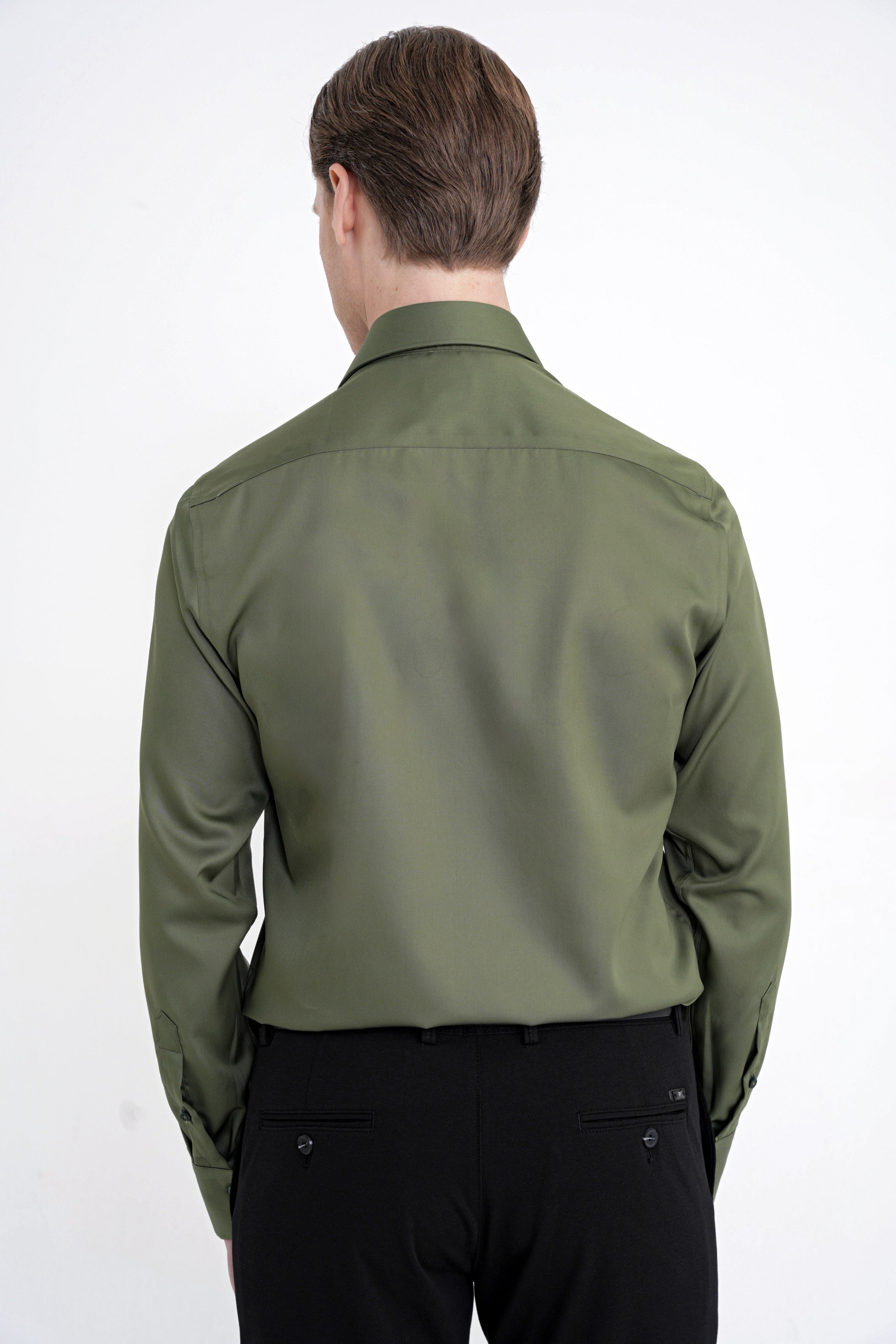 Slim Fit %100 Pamuk Non Iron Kumaş Haki Gömlek Gk 734