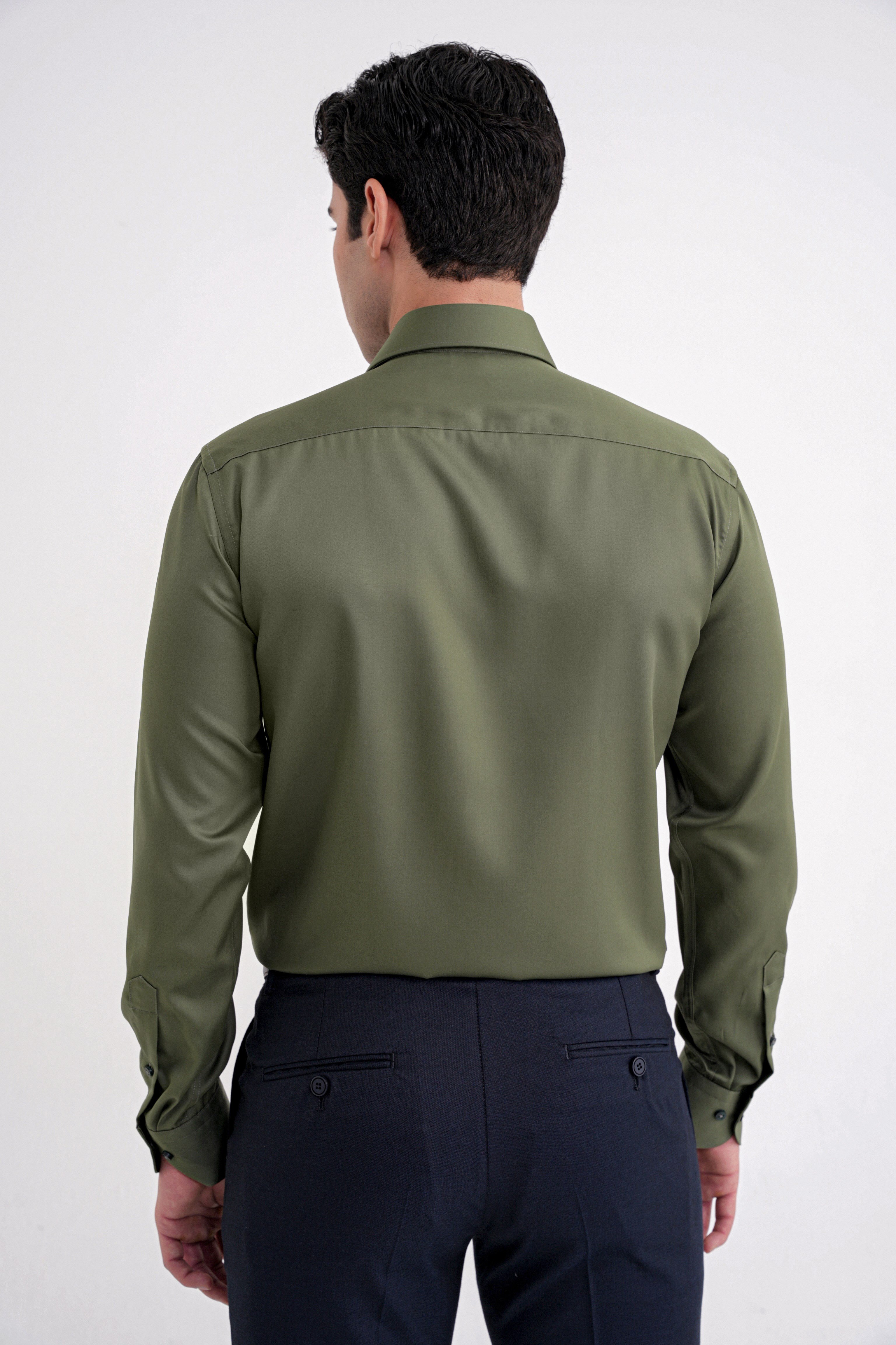 Slim Fit %100 Pamuk Non Iron Kumaş Haki Gömlek Gk 734