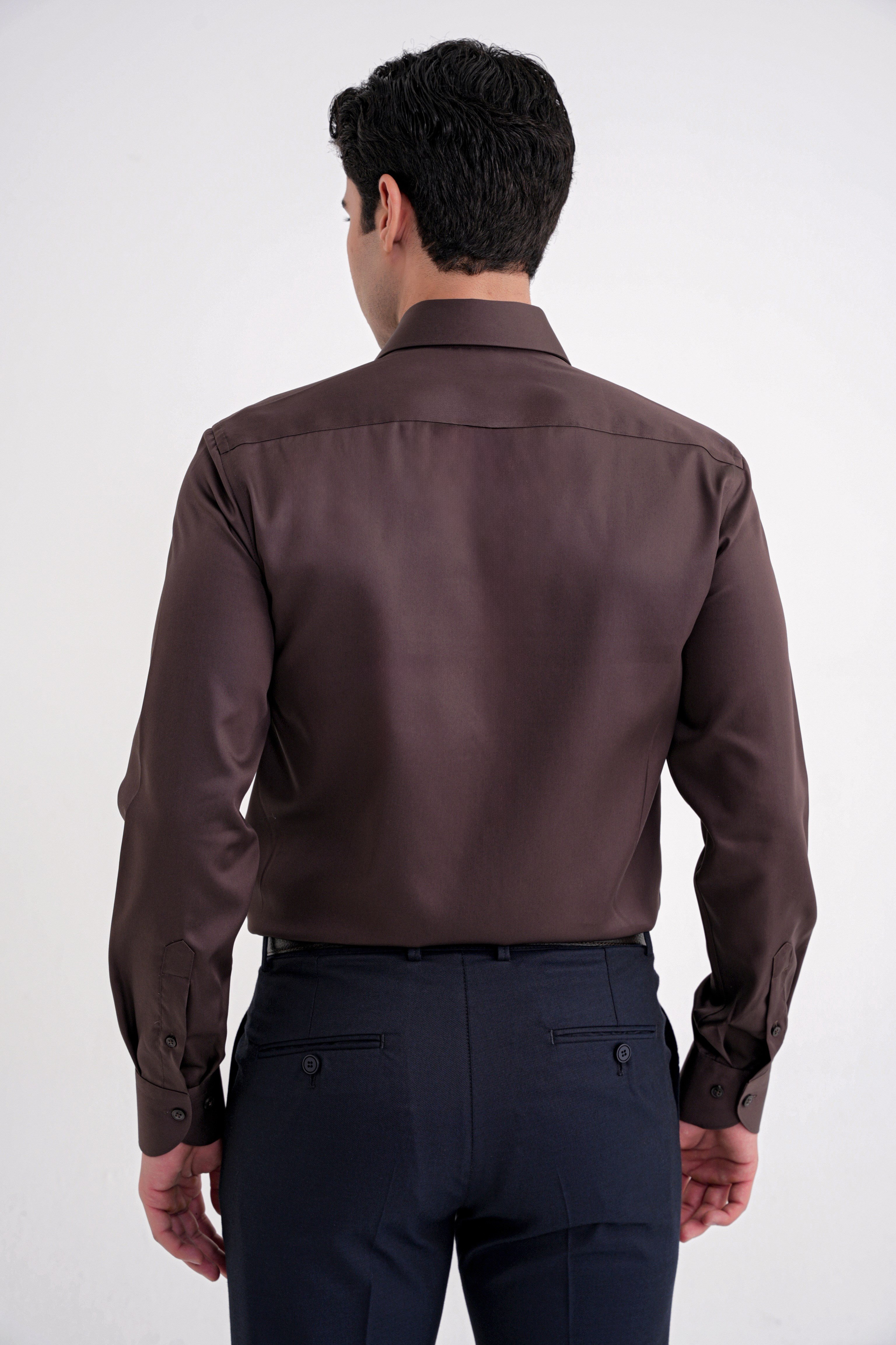 Slim Fit %100 Pamuk Non Iron Kumaş Kahverengi Gömlek Gk 734