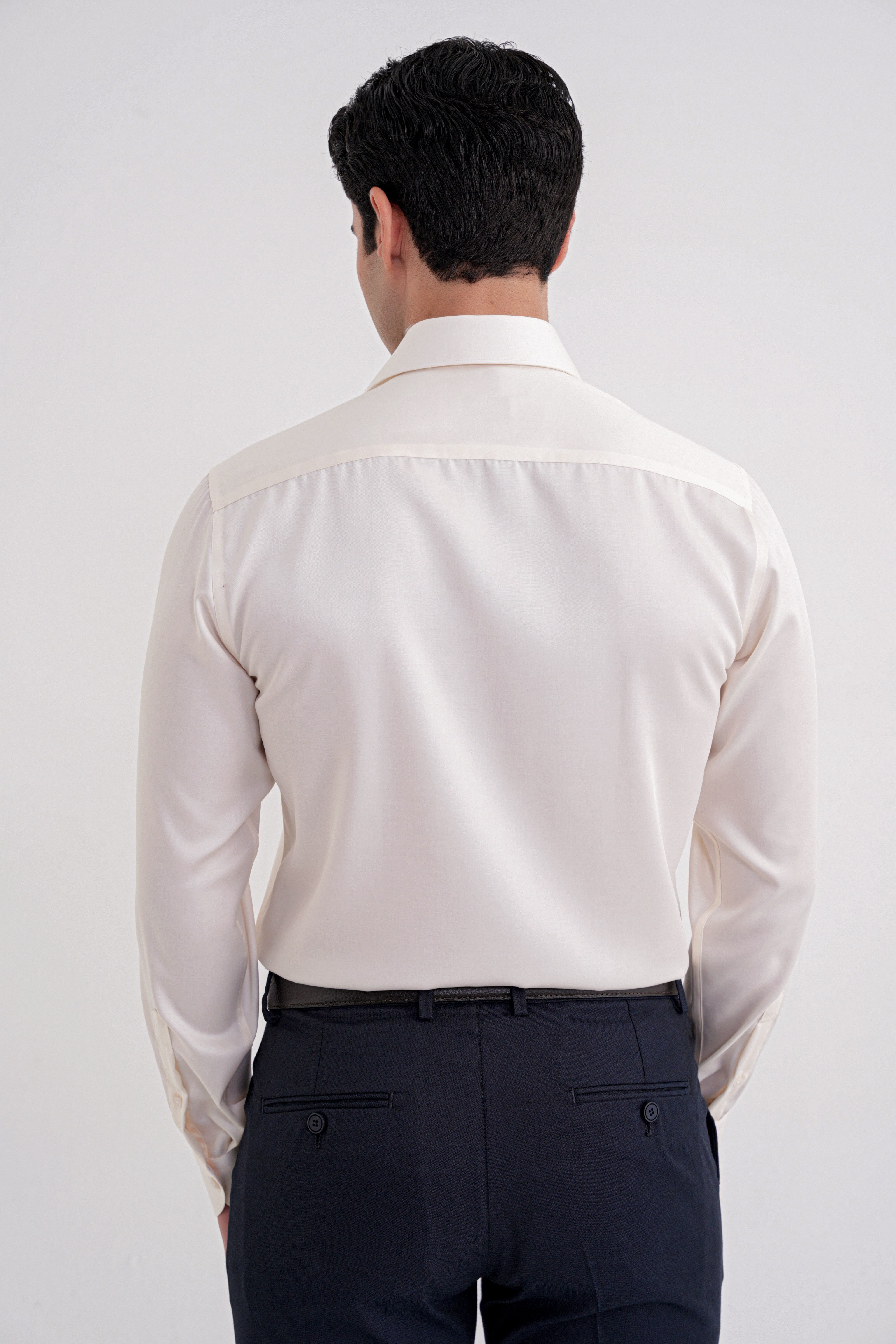Slim Fit %100 Pamuk Non Iron Kumaş Krem Gömlek Gk 734