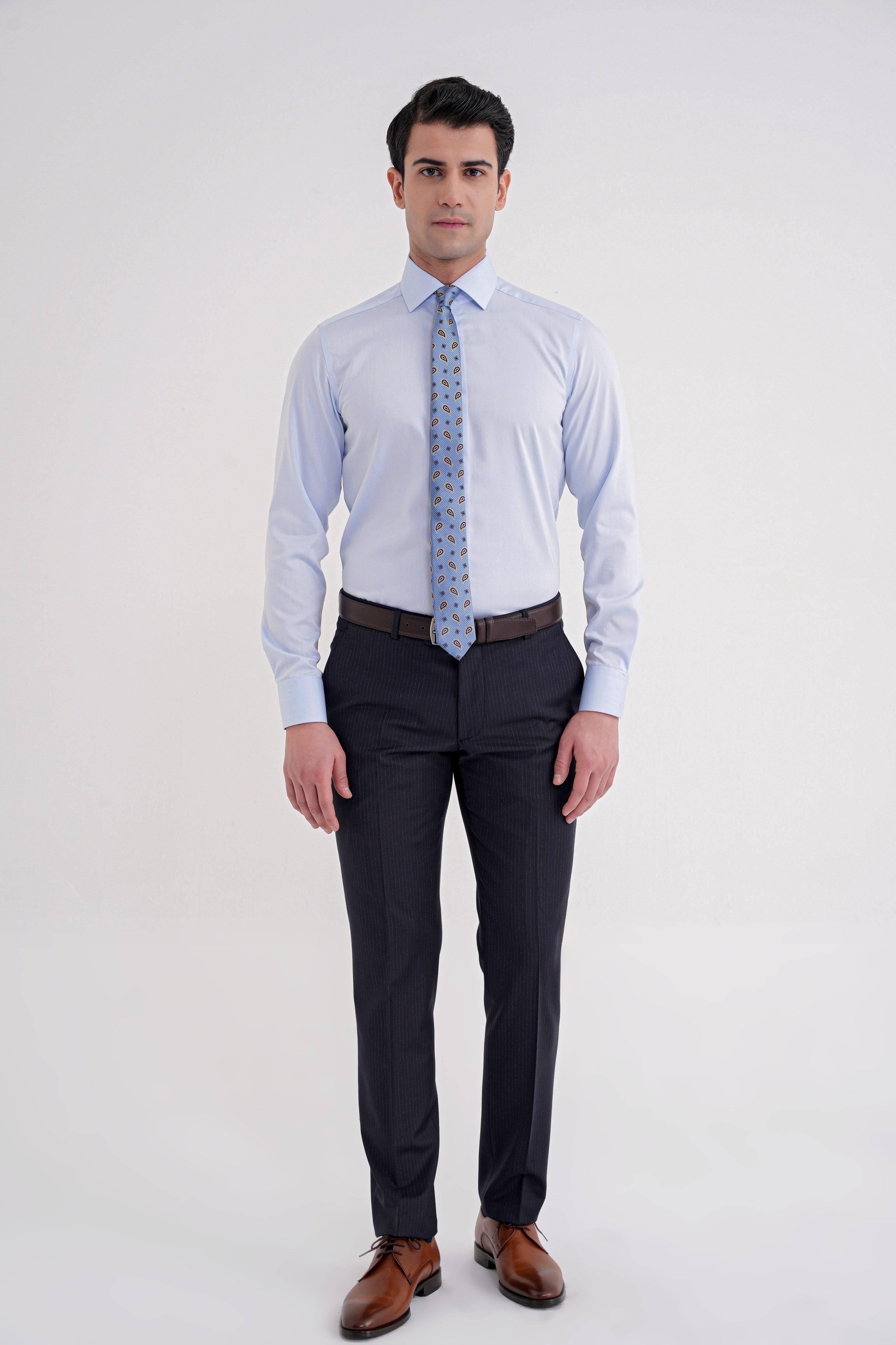 Slim Fit %100 Pamuk Non Iron Kumaş Mavi Gömlek  Gk 735