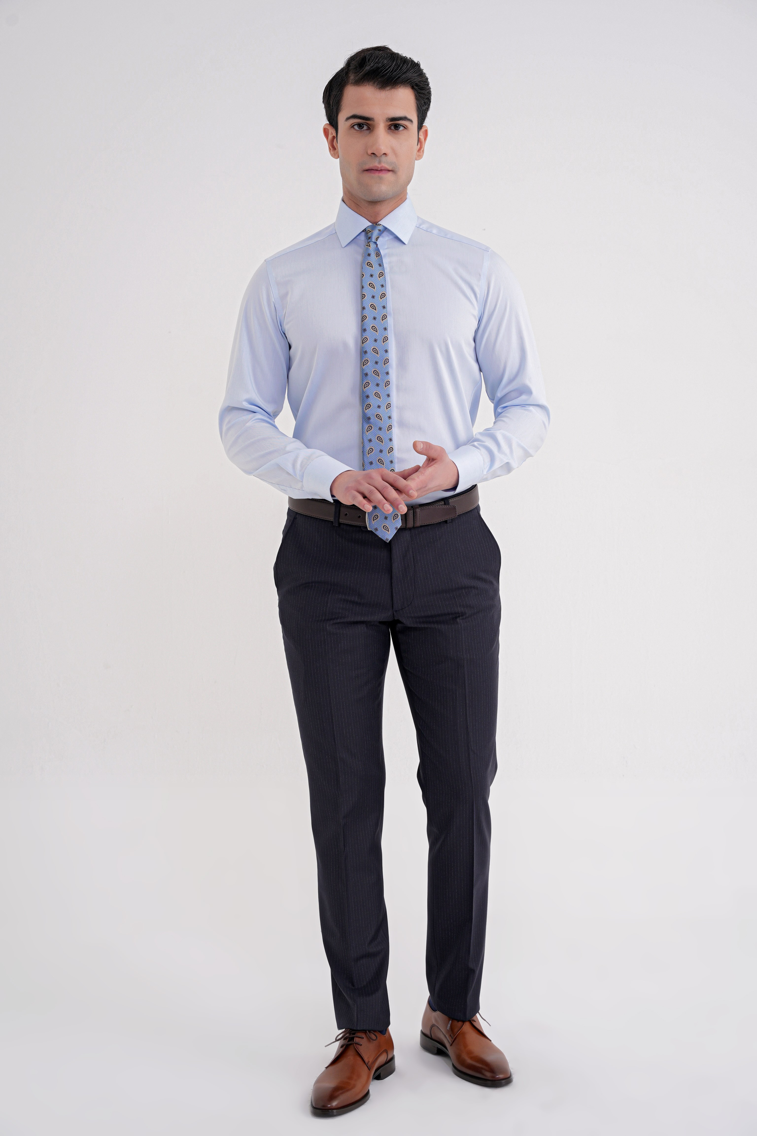 Slim Fit %100 Pamuk Non Iron Kumaş Mavi Gömlek  Gk 735