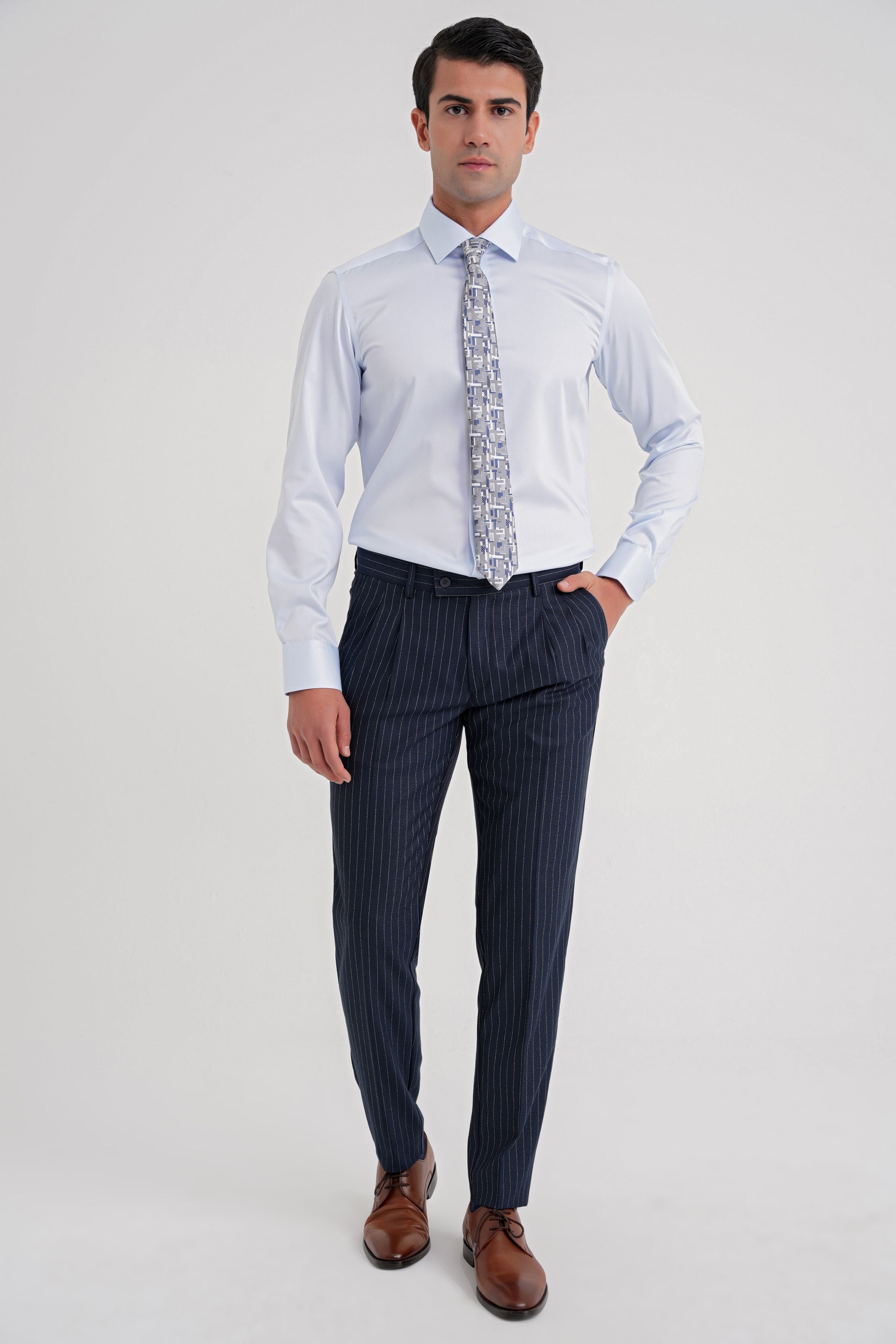 Slim Fit %100 Pamuk Non Iron Kumaş Mavi Gömlek Gk 734