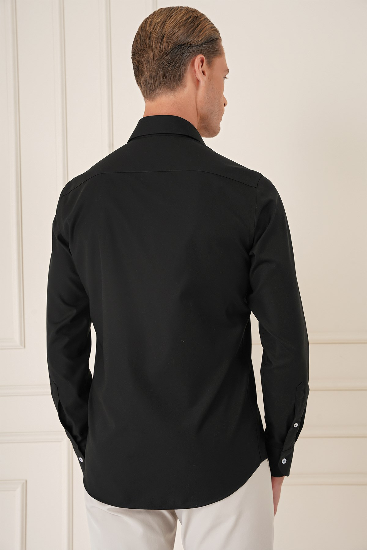 Slim Fit %100 Pamuk Non Iron Kumaş Siyah Gömlek  Gk 735