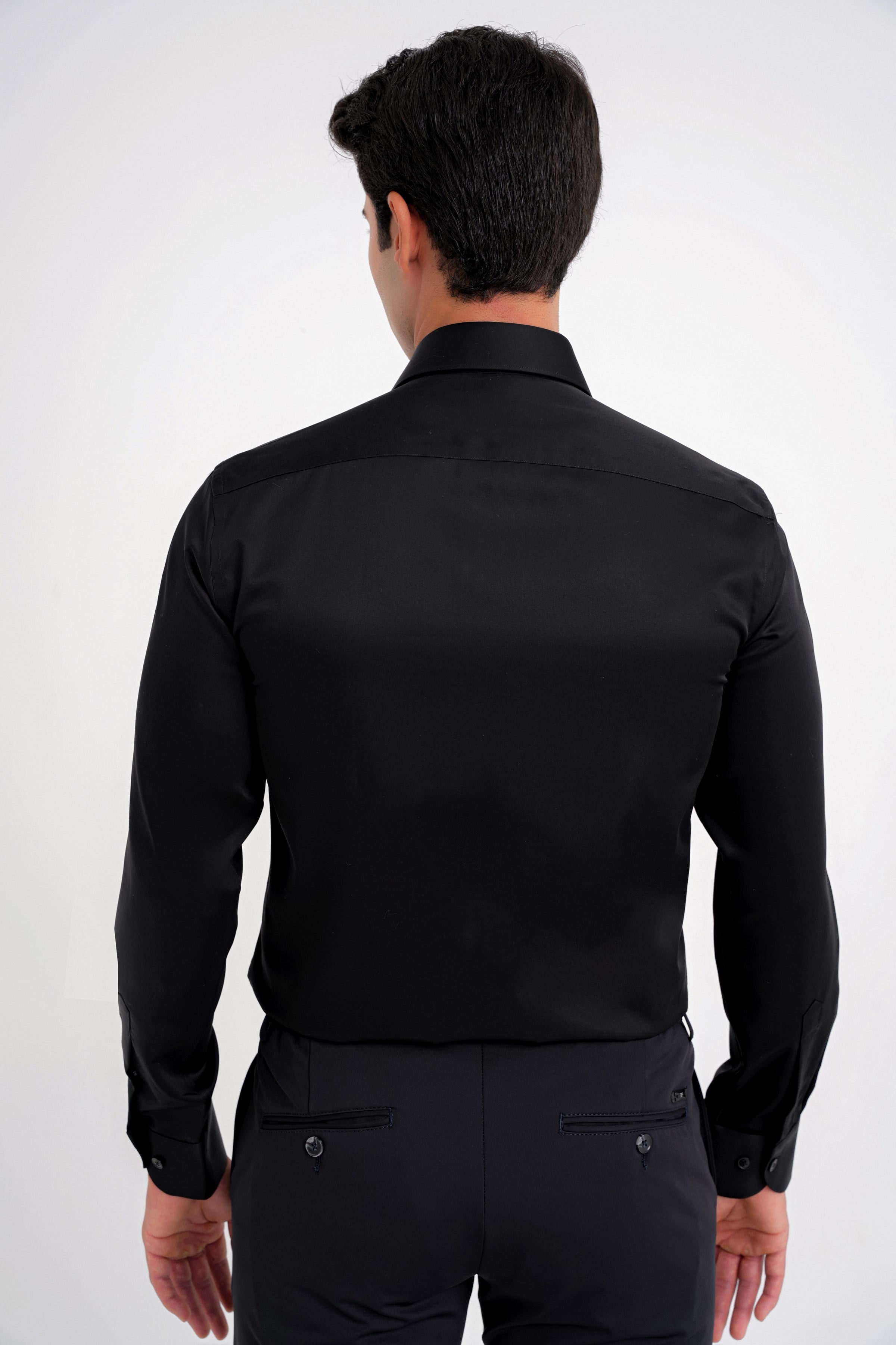 Slim Fit %100 Pamuk Non Iron Kumaş Siyah Gömlek Gk 734
