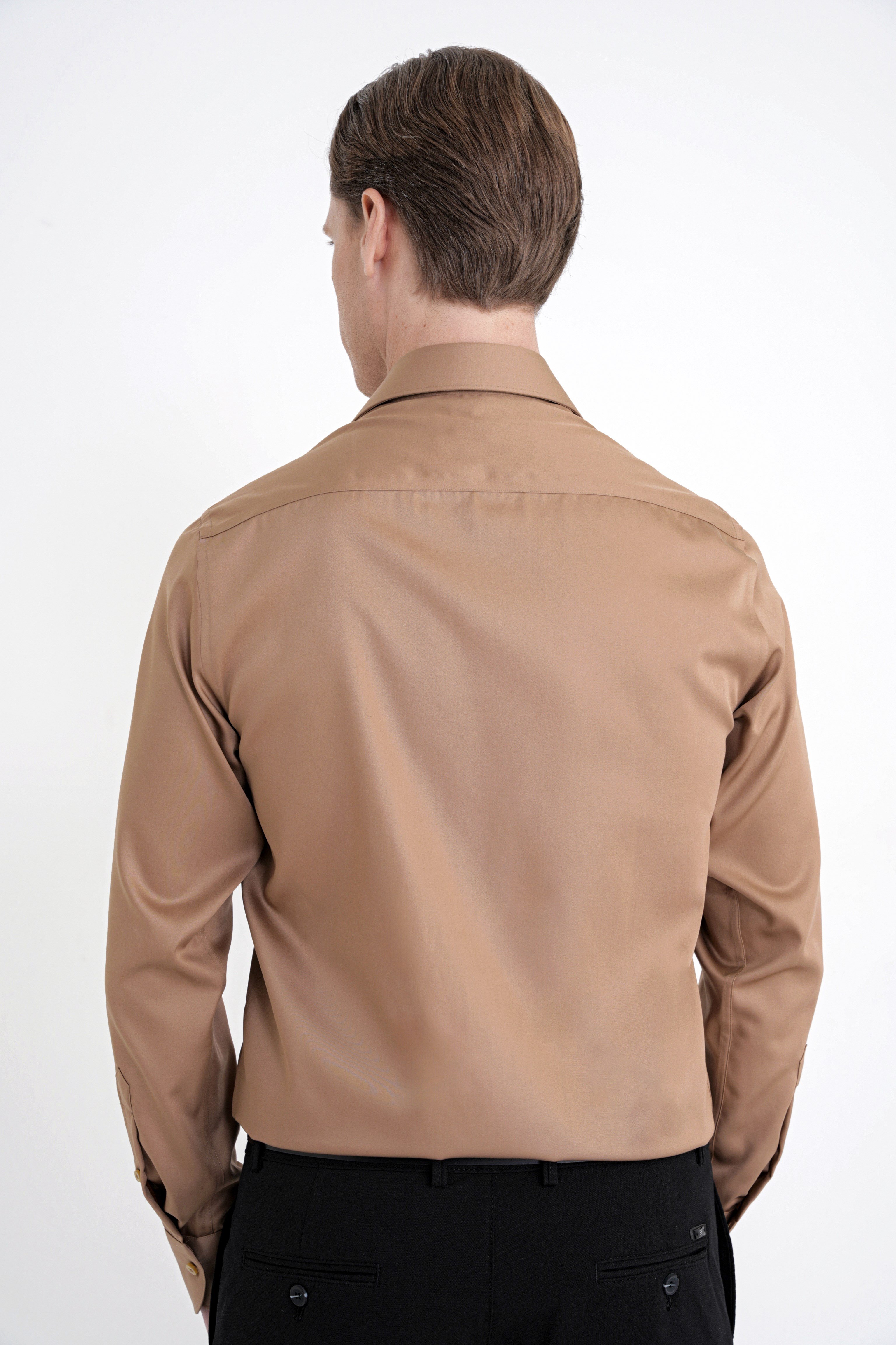 Slim Fit %100 Pamuk Non Iron Kumaş Taba Gömlek Gk 734