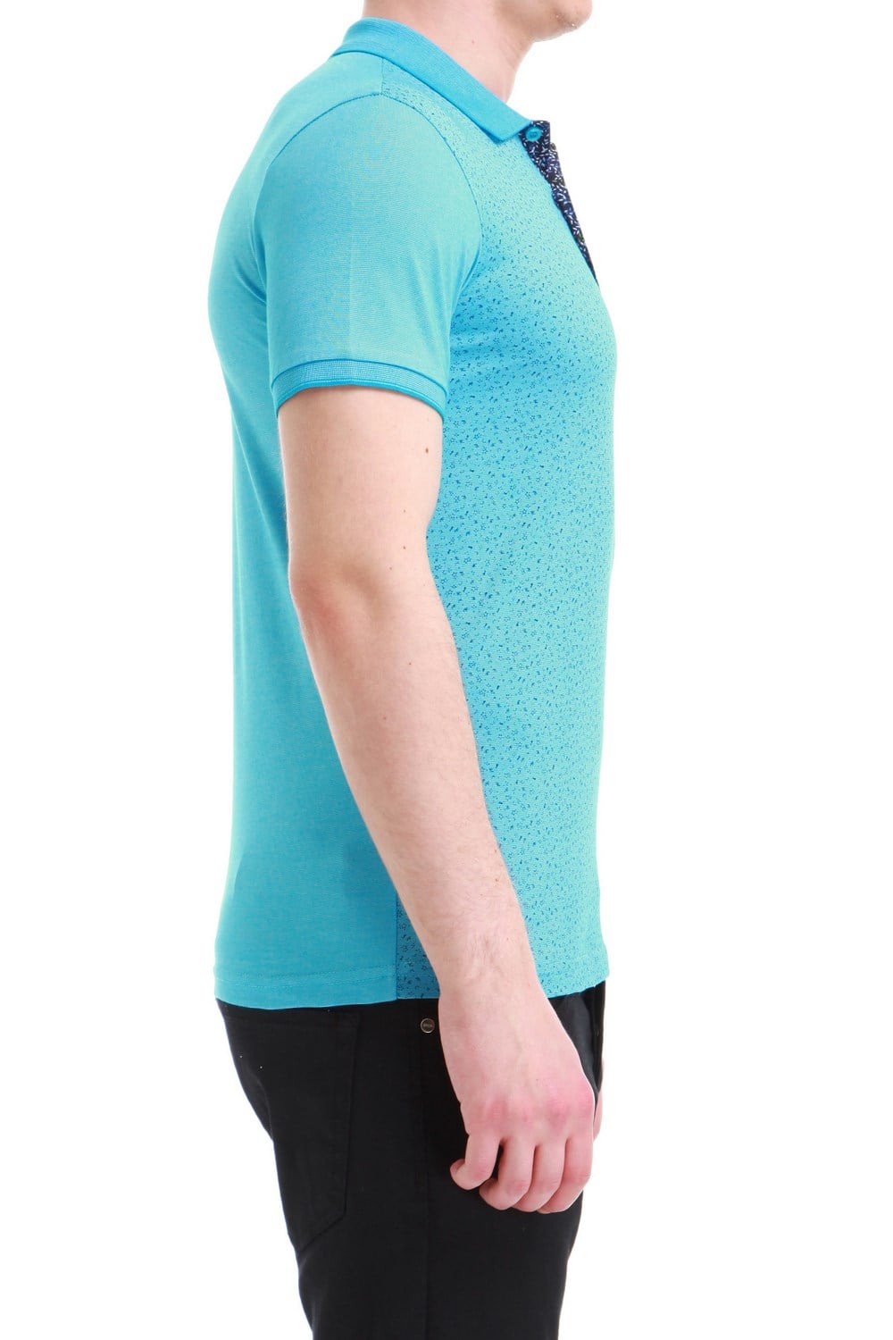 Slim Fit %100 Pamuk Ribanalı Turkuaz Polo Yaka Tişört TS 736