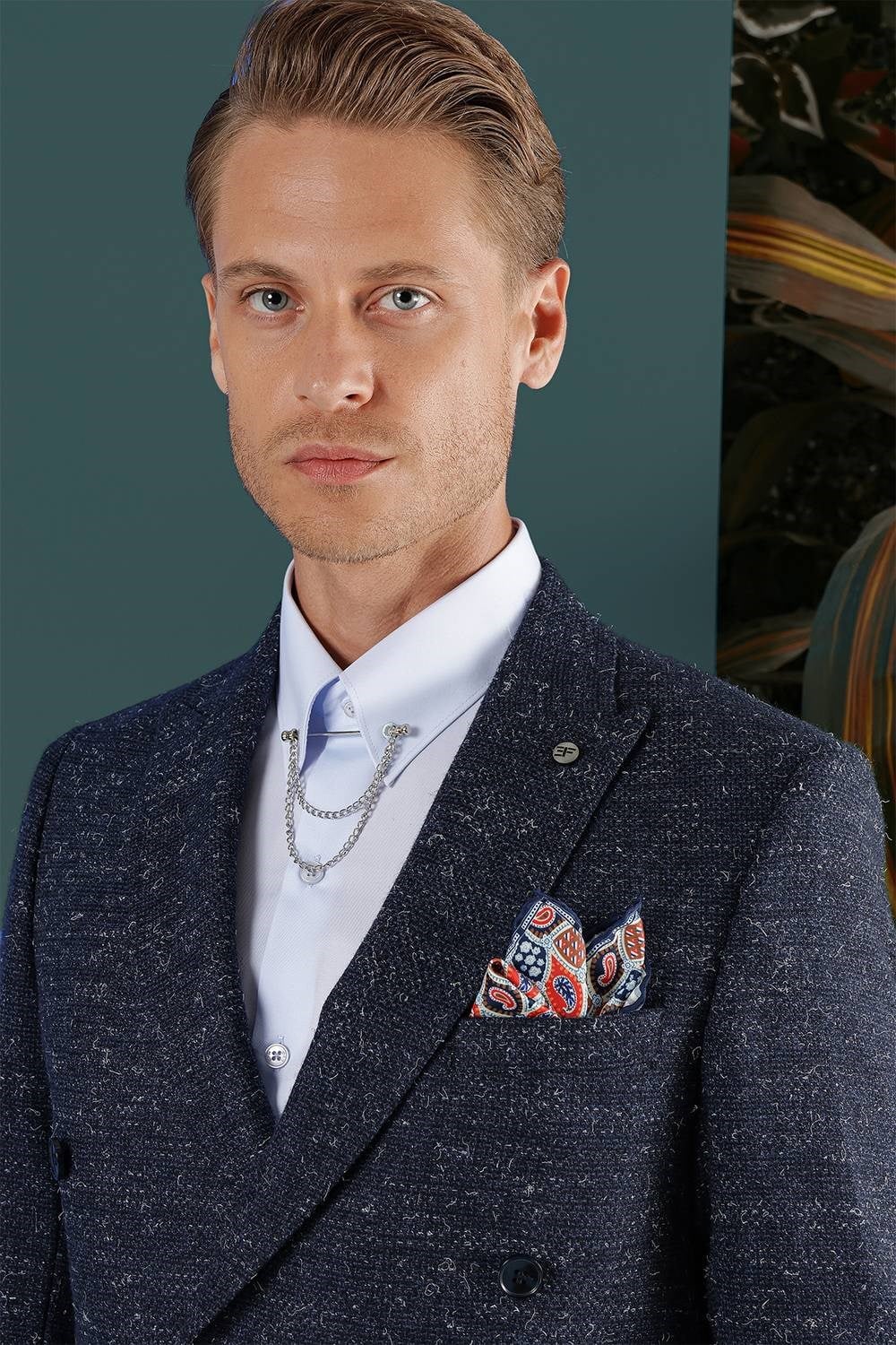 Slim Fit %100 Yün Kırçıllı Dokuma Lacivert Kruvaze Ceket C 654