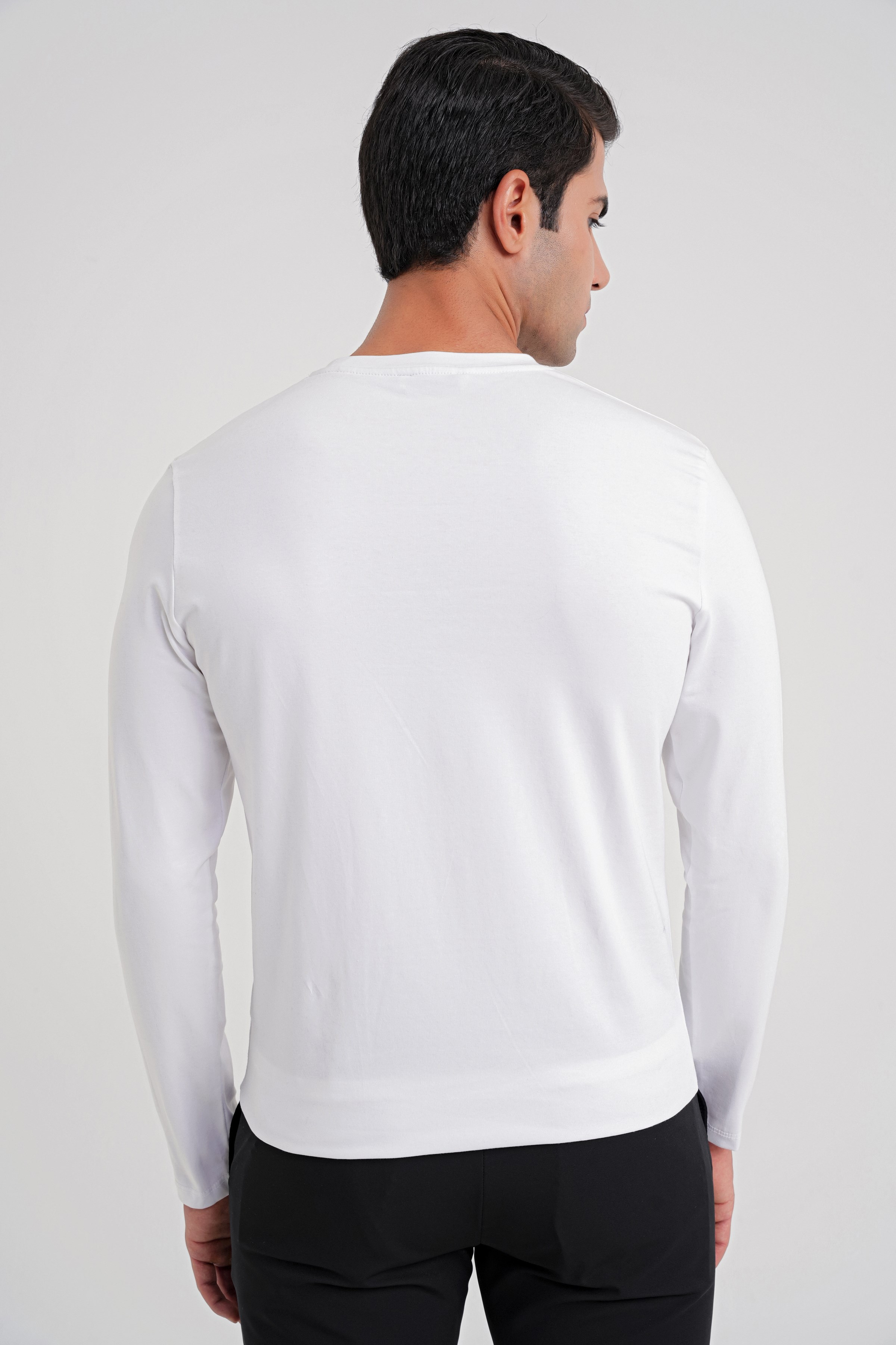 Slim Fit Baskılı Pamuklu Uzun Kollu Beyaz Tişört TS 862