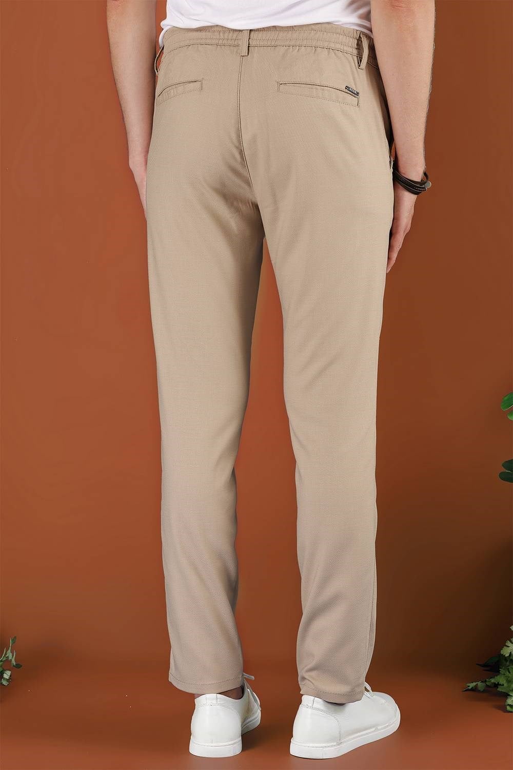 Slim Fit Beli Lastikli Esnek Pamuk Bej Pantolon P 1118