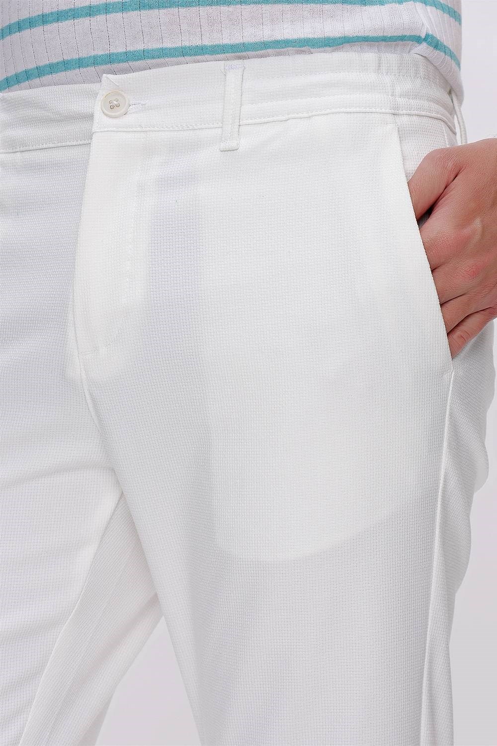 Slim Fit Beli Lastikli Esnek Pamuklu Ekru Pantolon P 1122