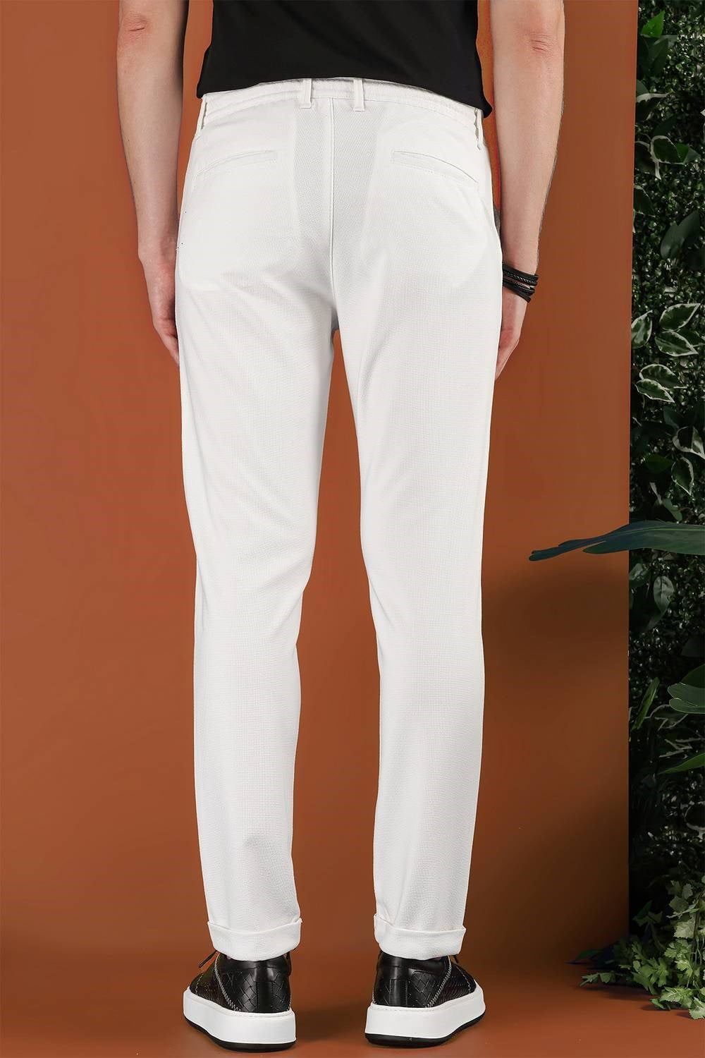 Slim Fit Beli Lastikli Esnek Pamuklu Ekru Pantolon P 1122