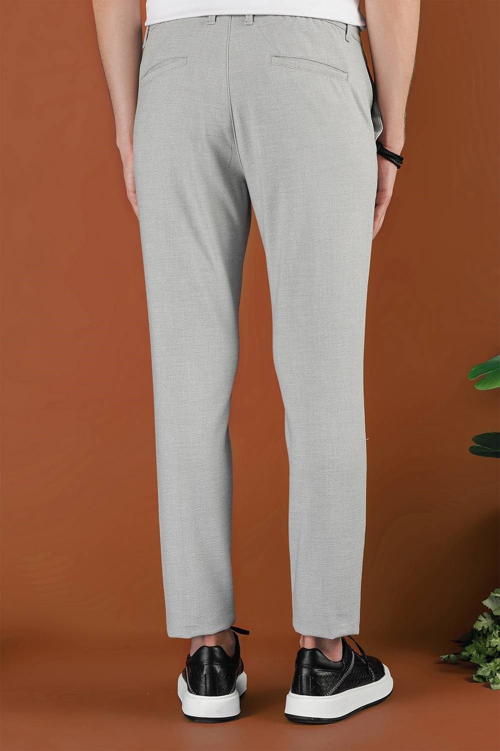 Slim Fit Beli Lastikli Esnek Pamuklu Gri Pantolon P 1122