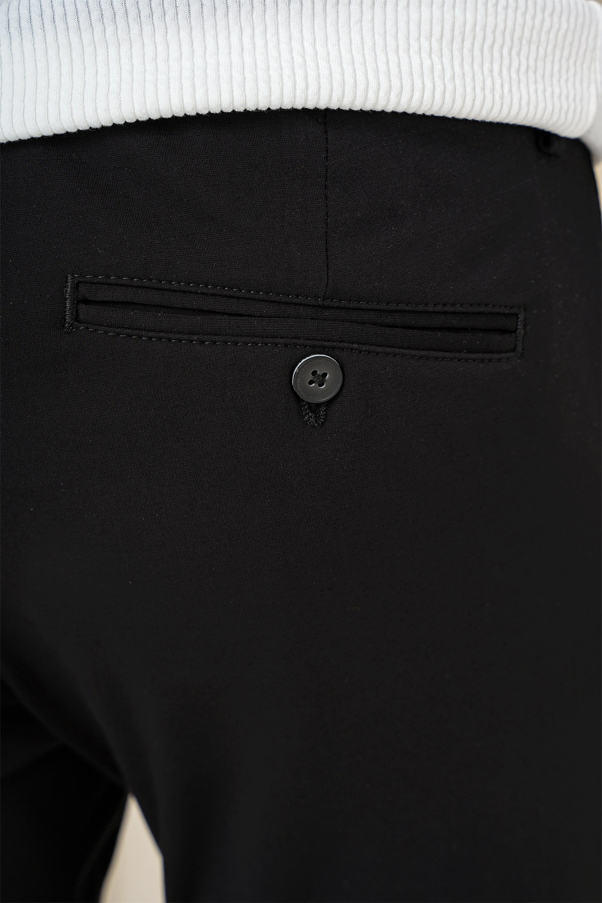 Slim Fit Beli Lastikli Esnek Pamuklu Siyah Pantolon P 1163
