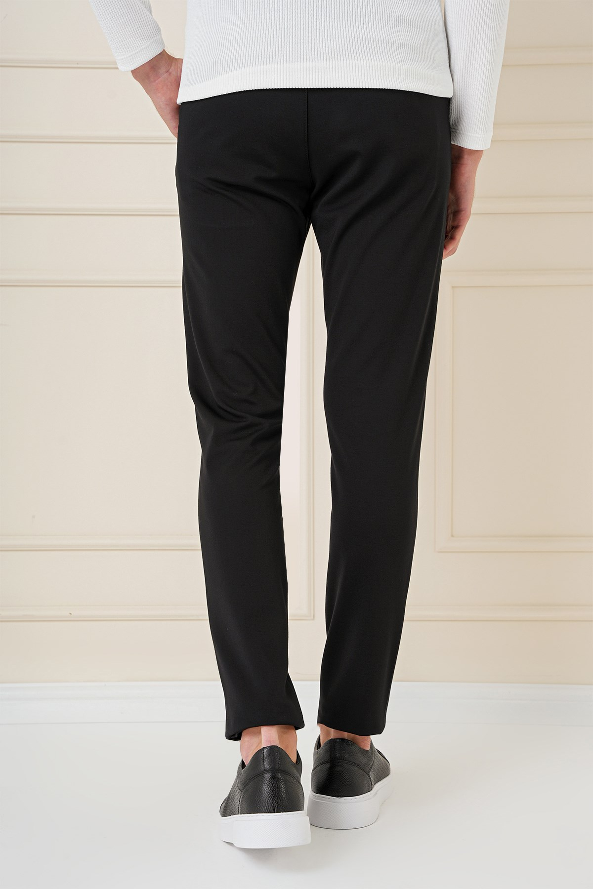 Slim Fit Beli Lastikli Esnek Pamuklu Siyah Pantolon P 1163
