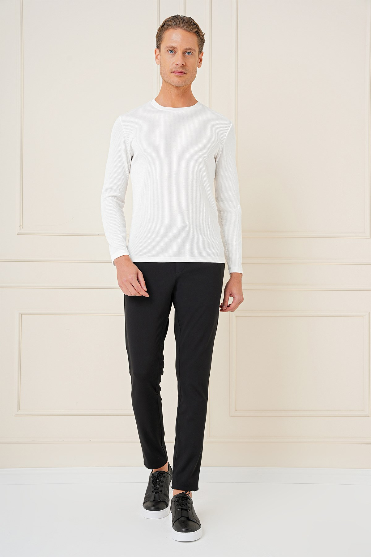 Slim Fit Beli Lastikli Esnek Pamuklu Siyah Pantolon P 1163