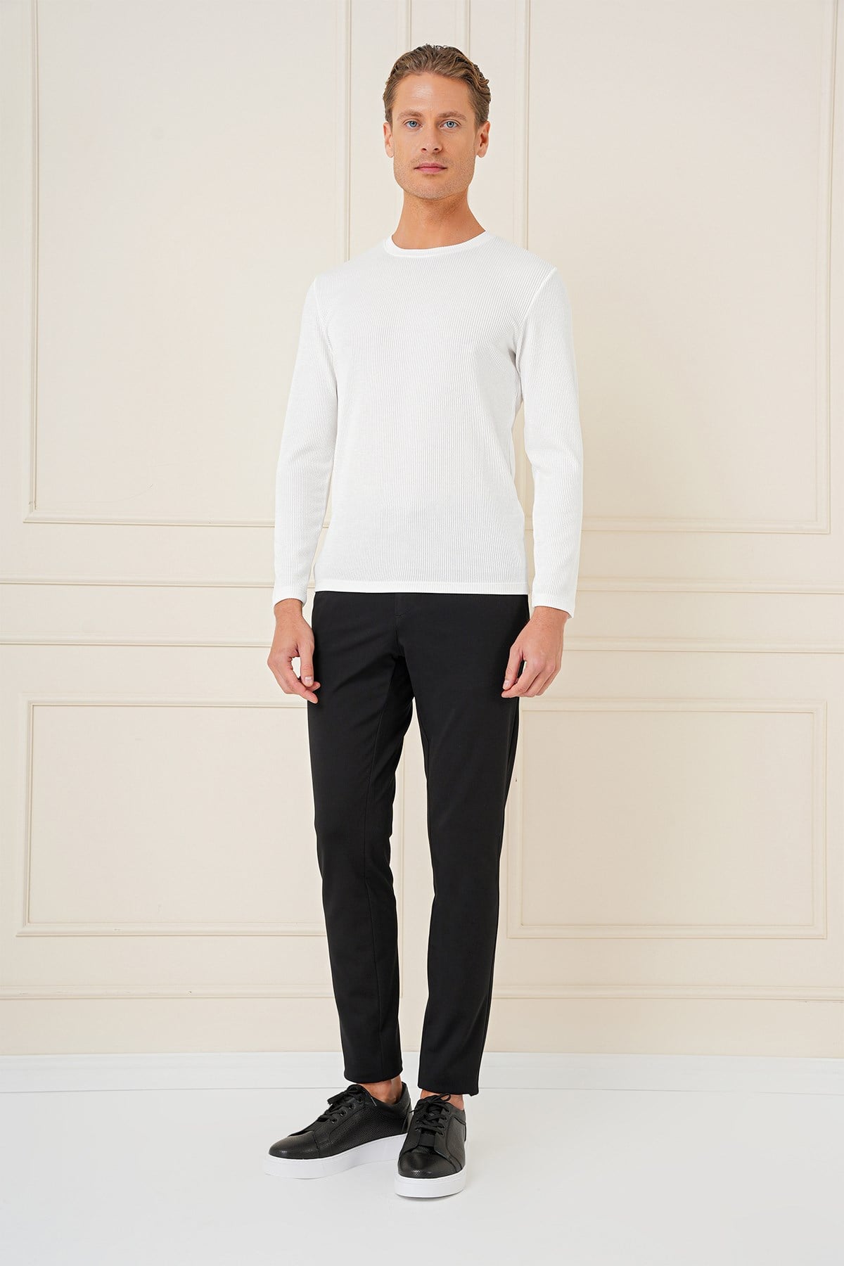 Slim Fit Beli Lastikli Esnek Pamuklu Siyah Pantolon P 1163