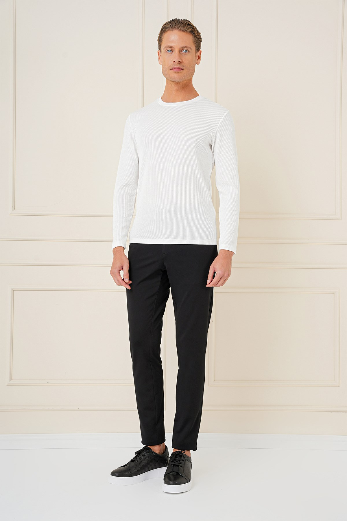 Slim Fit Beli Lastikli Esnek Pamuklu Siyah Pantolon P 1163