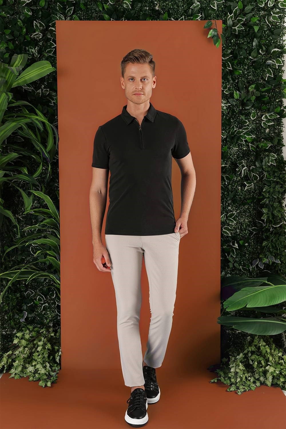 Slim Fit Beli Lastikli Gofre Kumaş Bej Spor Pantolon P 1126