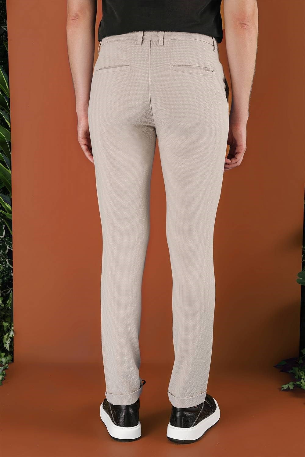 Slim Fit Beli Lastikli Gofre Kumaş Bej Spor Pantolon P 1126