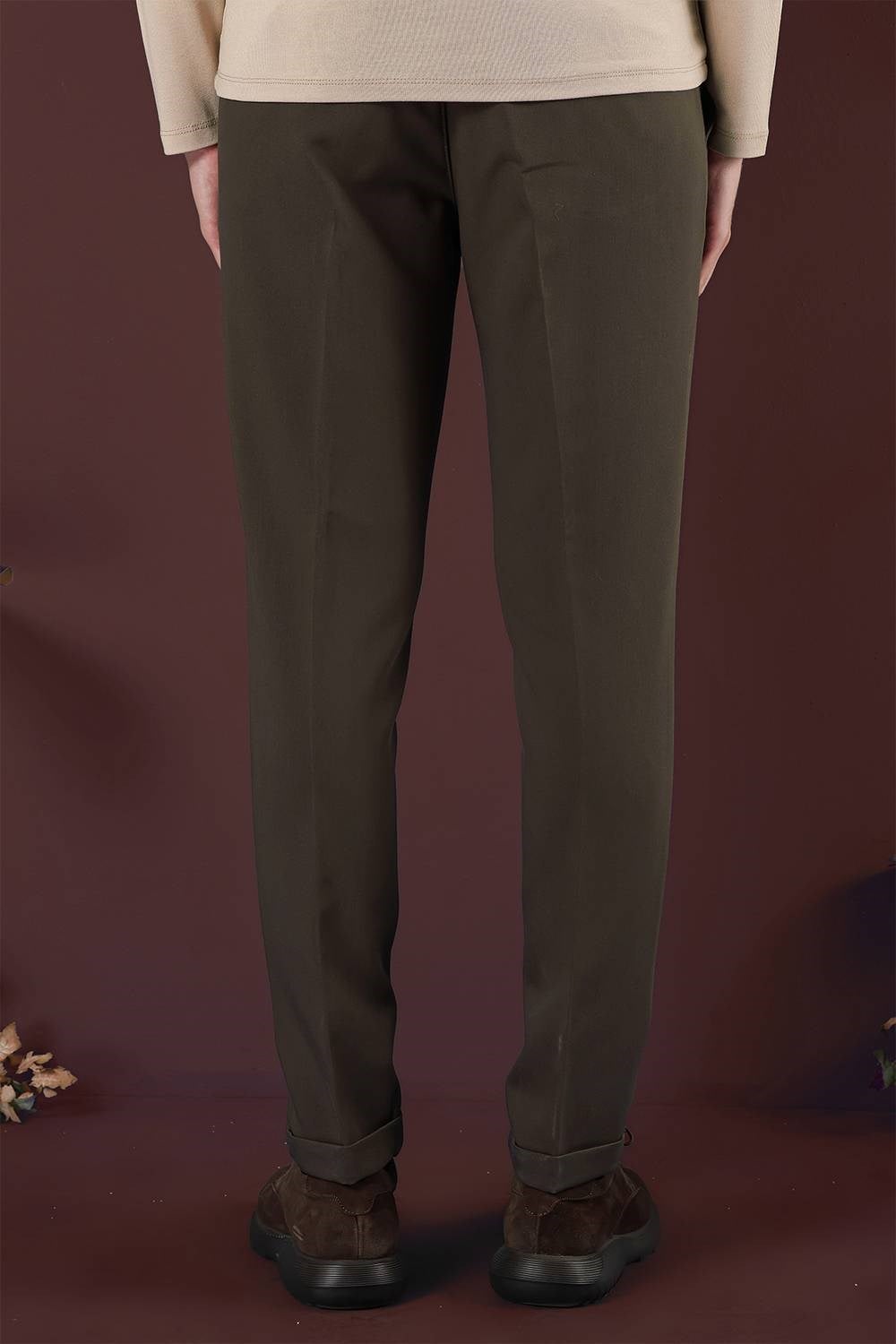 Slim Fit Beli Lastikli Önden Pens Detaylı Esnek Pamuklu Haki Pantolon P 1130