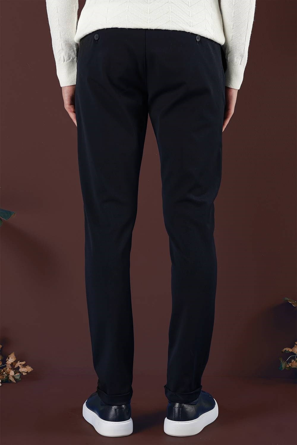 Slim Fit Beli Lastikli Pileli Esnek Yünlü Lacivert Pantolon P 1131