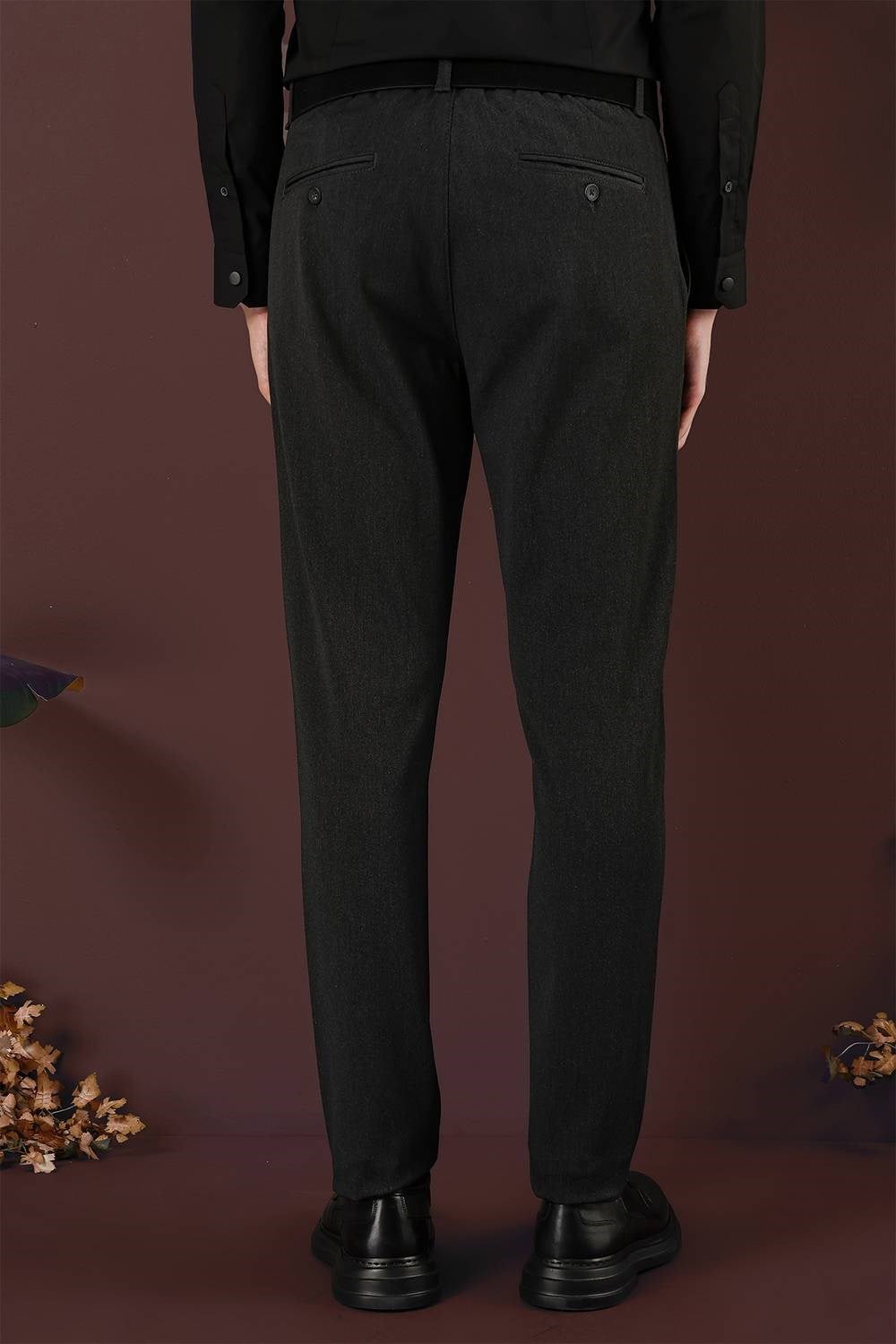 Slim Fit Beli Lastikli Pileli Esnek Yünlü Antrasit Pantolon P 1131