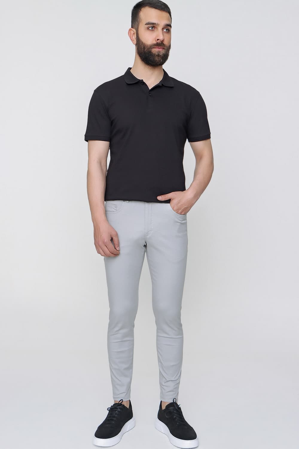 Slim Fit Beş Cep Esnek Pamuklu Gri Kanvas Pantolon P 1087