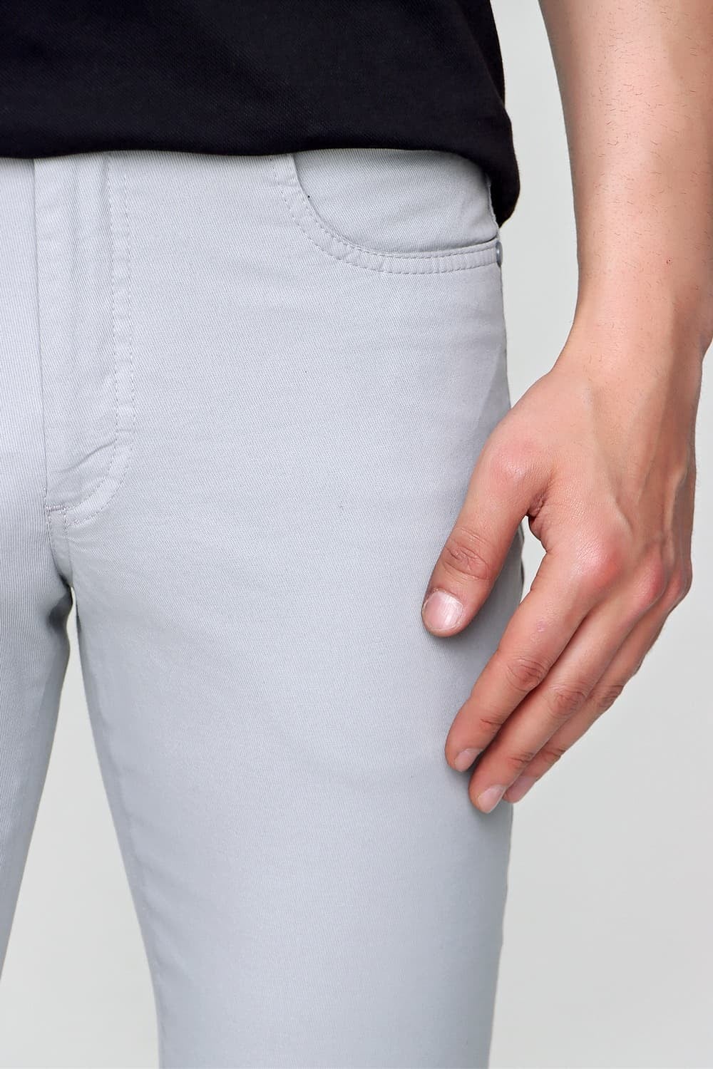 Slim Fit Beş Cep Esnek Pamuklu Gri Kanvas Pantolon P 1087