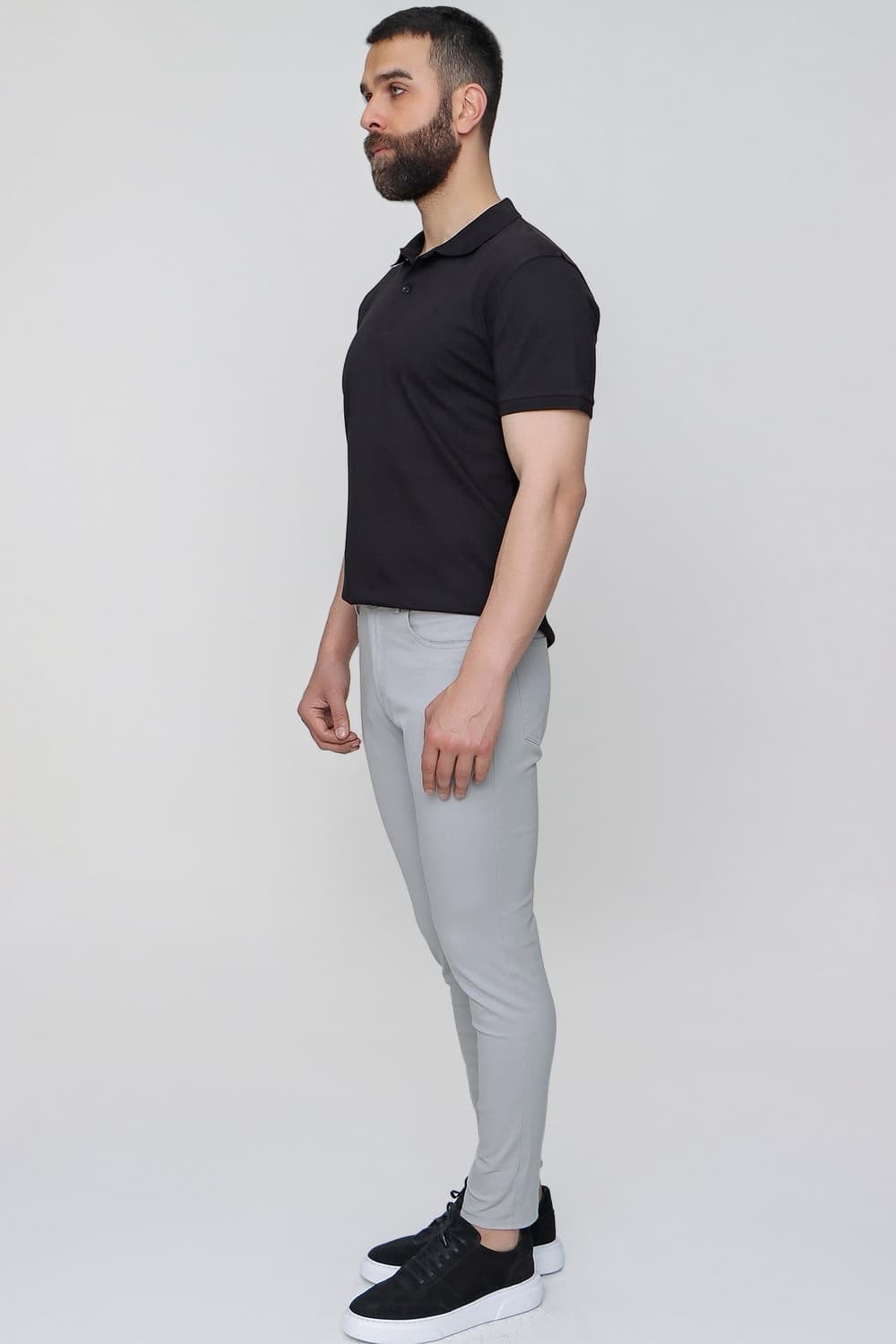 Slim Fit Beş Cep Esnek Pamuklu Gri Kanvas Pantolon P 1087
