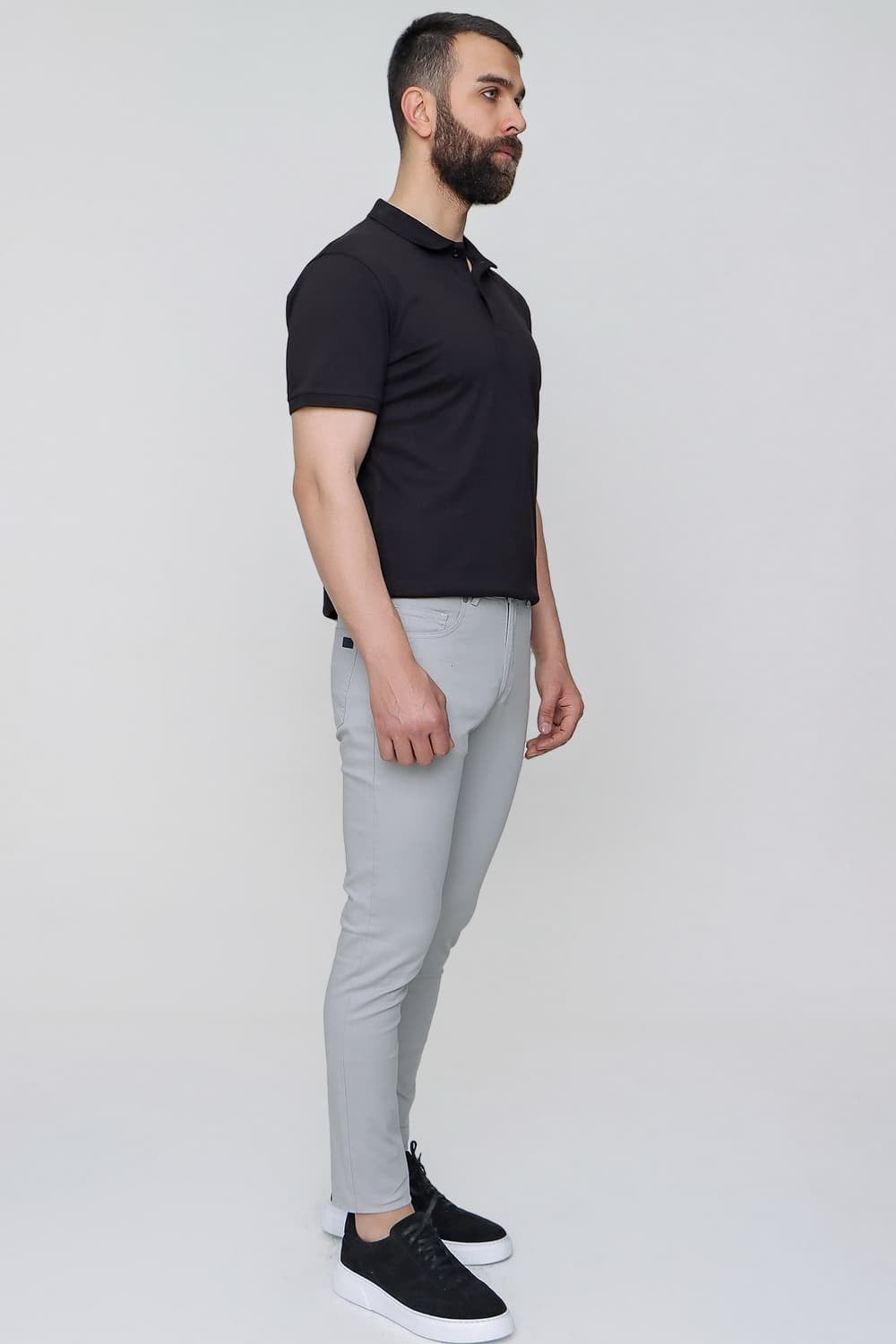 Slim Fit Beş Cep Esnek Pamuklu Gri Kanvas Pantolon P 1087