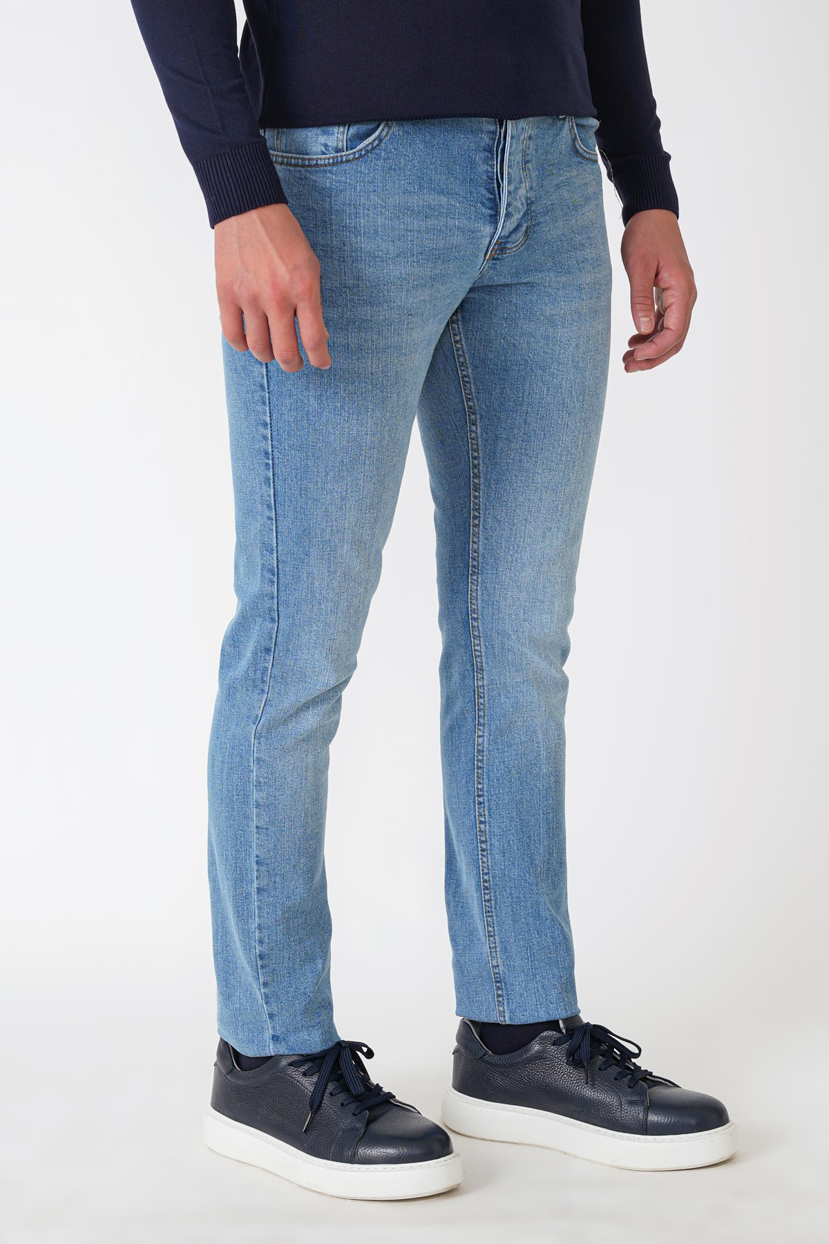 Slim Fit Beş Cepli Likralı Yıkamalı Mavi Jean Kot Pantolon Denim 135