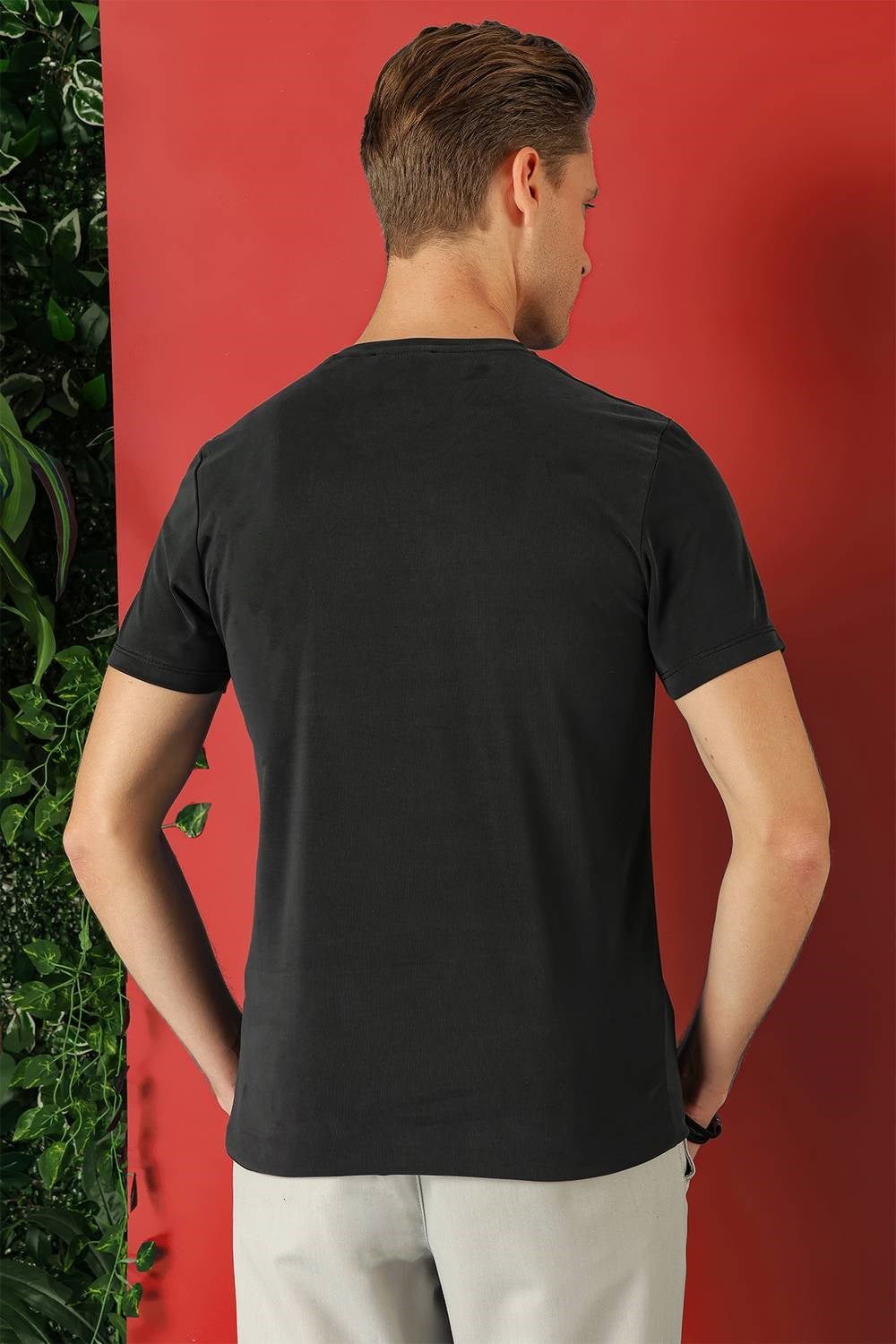 Slim Fit Bisiklet Yaka %100 Pamuk Antrasit Tişört Ts 878