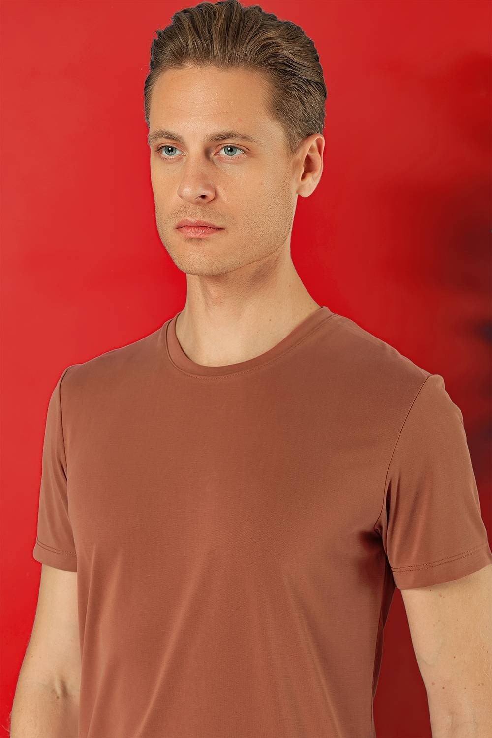 Slim Fit Bisiklet Yaka %100 Pamuk Kiremit Tişört Ts 878