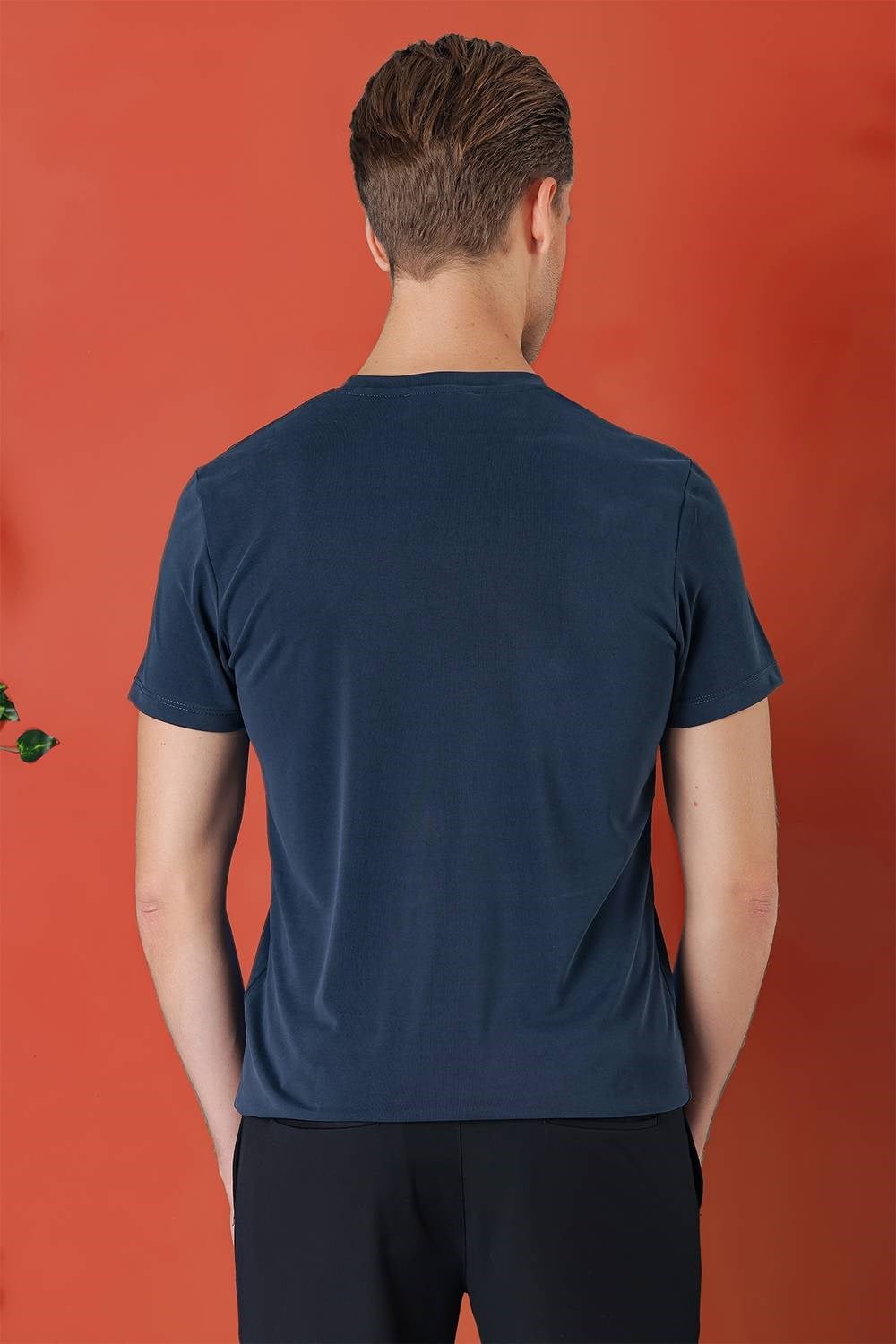 Slim Fit Bisiklet Yaka %100 Pamuk Lacivert Tişört Ts 878