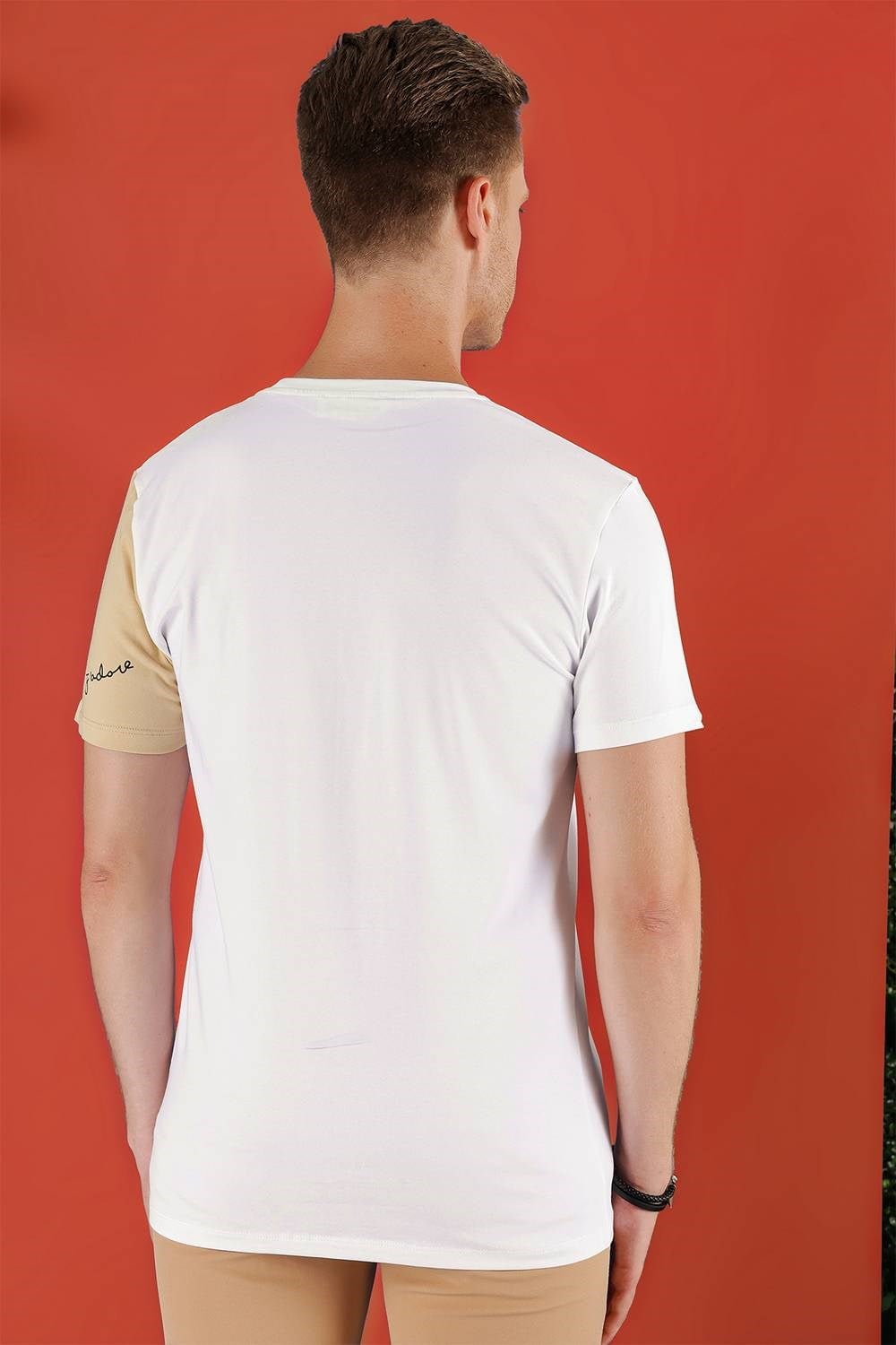 Slim Fit Bisiklet Yaka Baskılı Pamuklu Beyaz Tişört TS 858