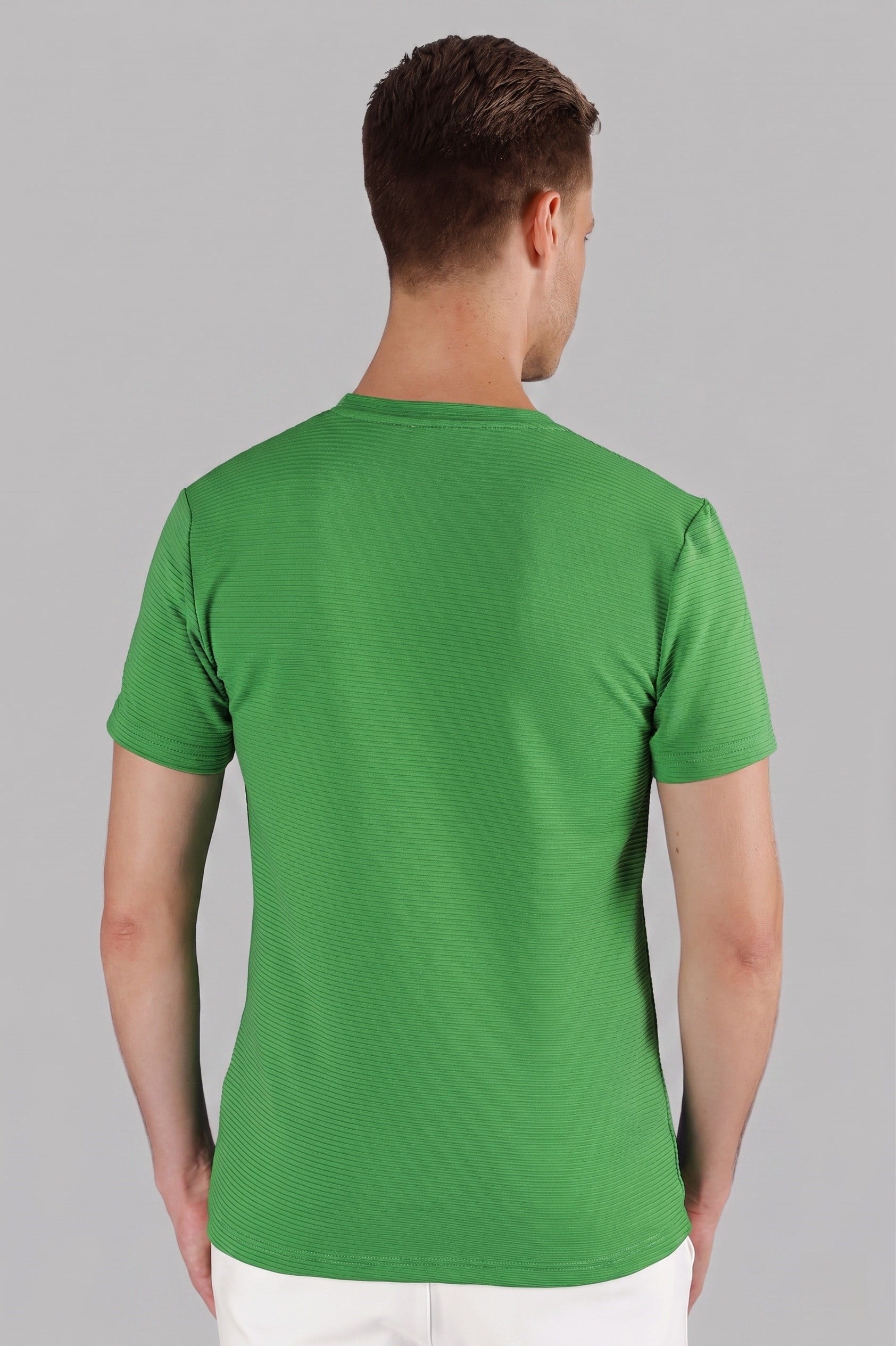 Slim Fit Bisiklet Yaka Doku Desenli Pamuklu Yeşil Tişört TS 852