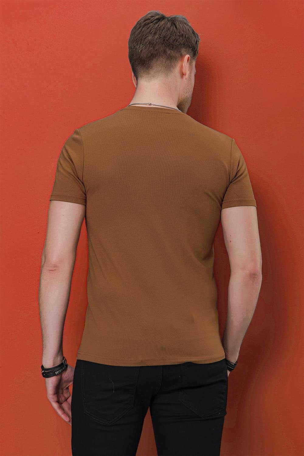 Slim Fit Bisiklet Yaka Düz Pamuklu Tarçın Tişört Ts 823