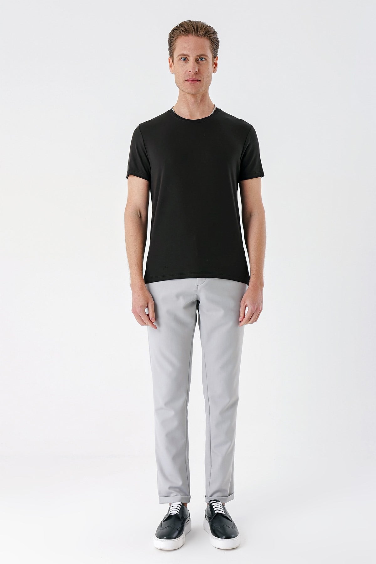 Slim Fit Bisiklet Yaka Esnek Pamuklu Düz Acı Kahve Tişört TS 823