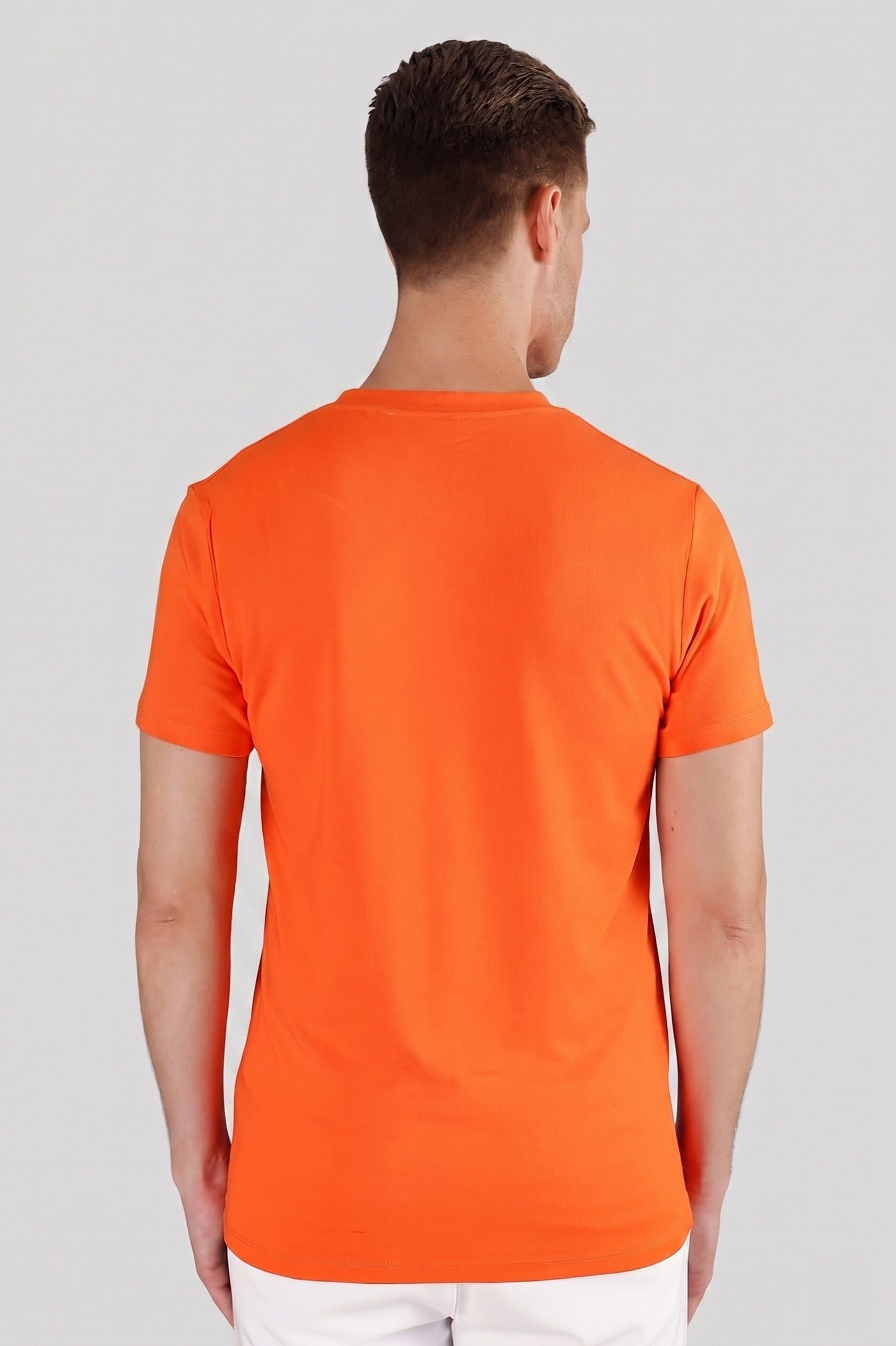 Slim Fit Bisiklet Yaka Esnek Pamuklu Düz Oranj Tişört TS 823
