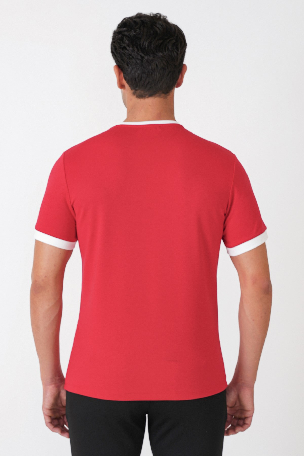 Slim Fit Bisiklet Yaka Kırmızı-Ekru Tişört TS 932