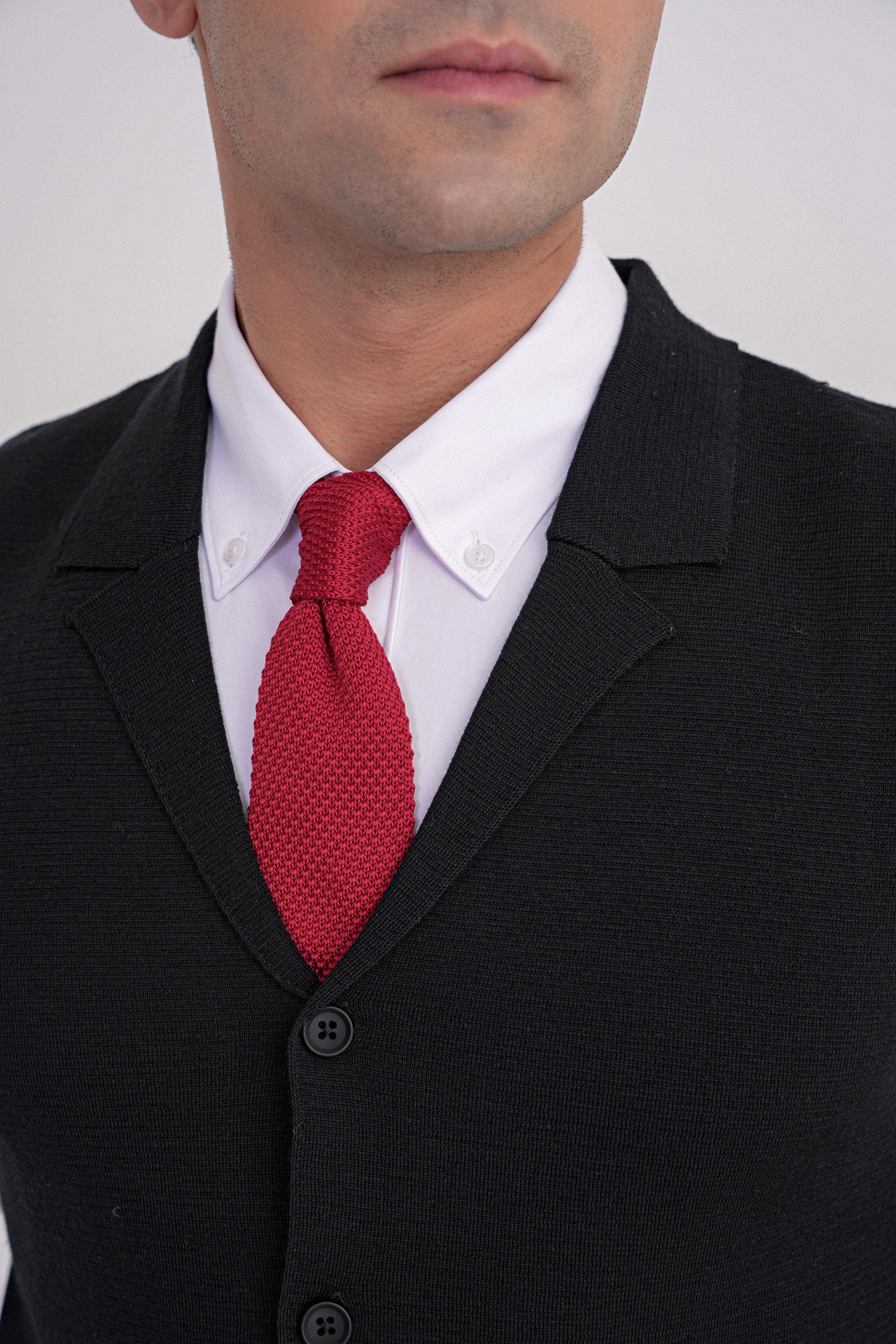 Slim Fit Ceket Yaka Düğmeli Siyah Yünlü Triko Yelek TRY 012