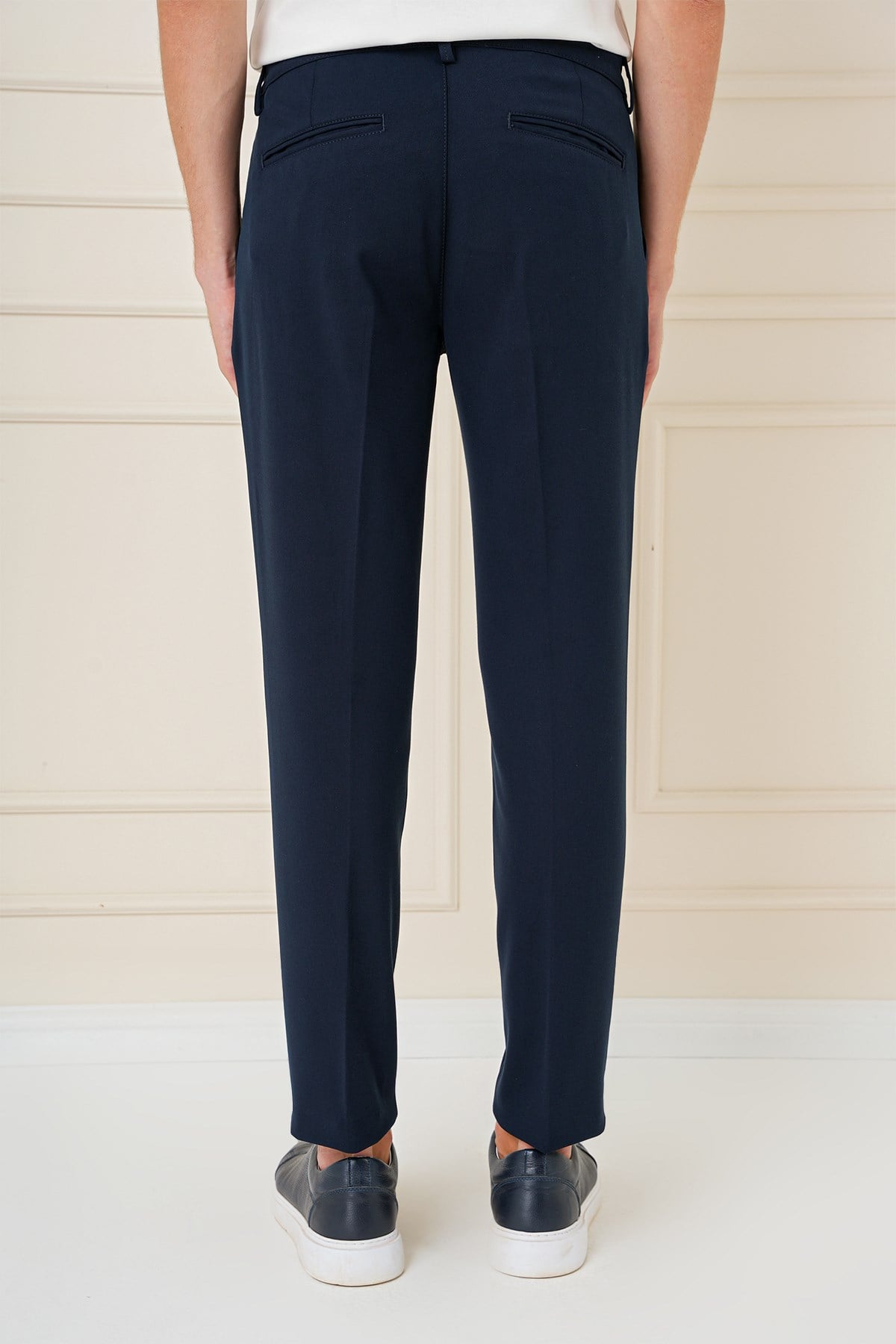 Slim Fit Çift Pileli Yan Cep Esnek Pamuk Lacivert Pantolon P 1164